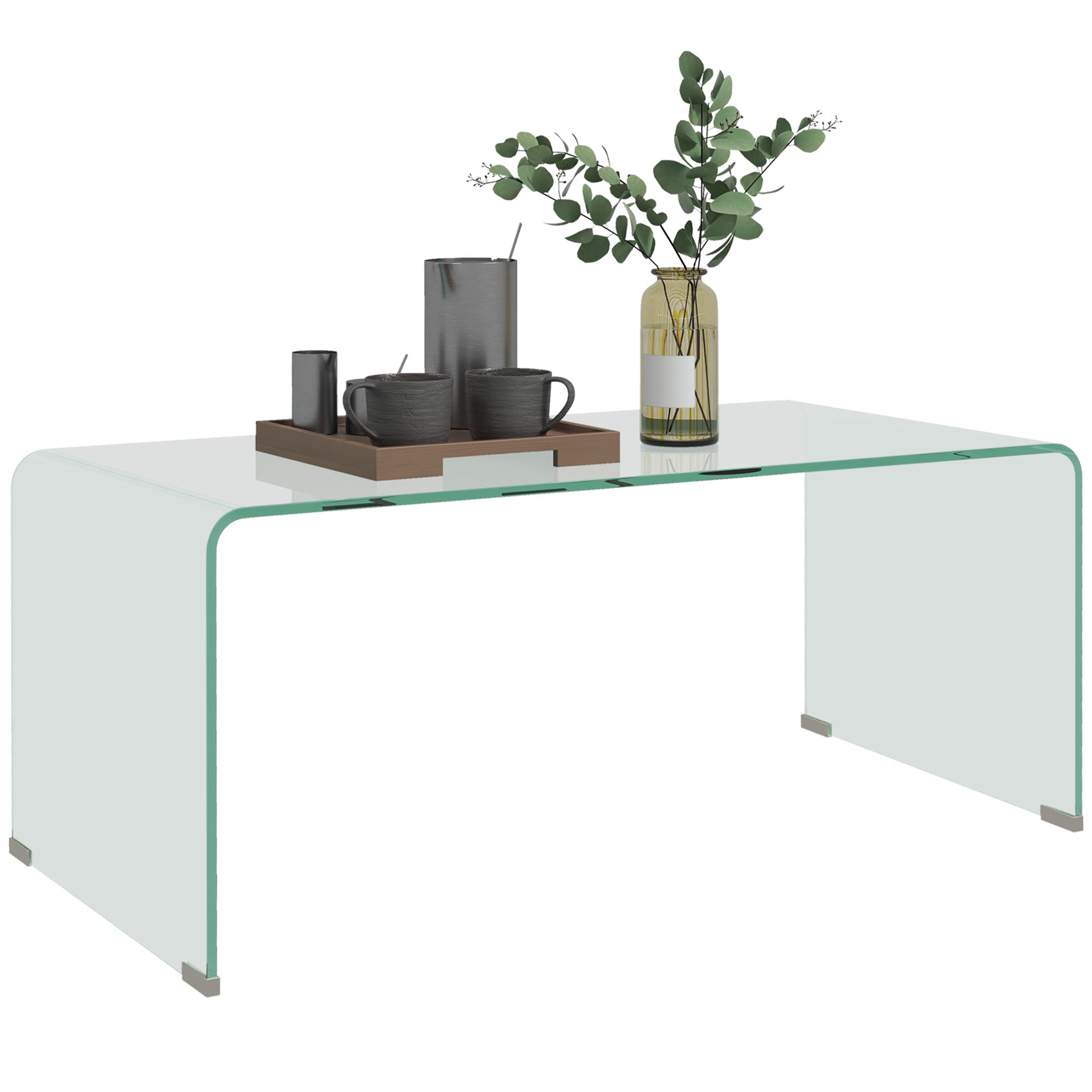 Table basse en verre table de salon rectangulaire design moderne en verre trempé avec bords arrondis sûrs 80 x 45 x 35 cm transparent