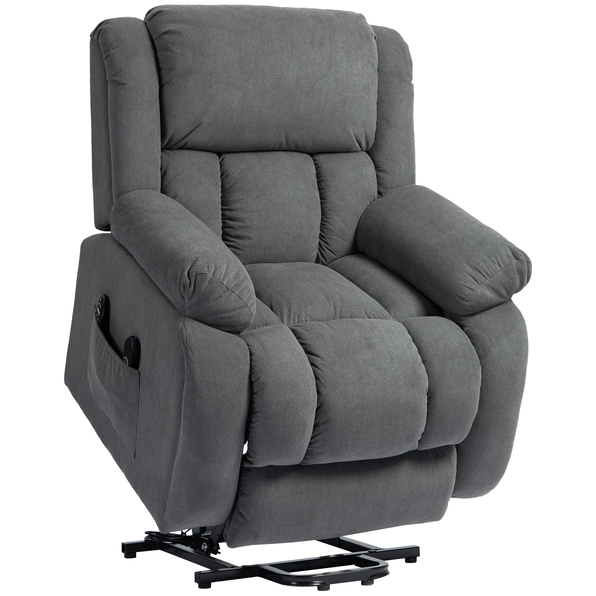 Fauteuil releveur électrique avec fonction massage et chauffage, fauteuil relax électrique avec dossier inclinable, ports USB, télécommande, repose-pied et poche latérale, gris