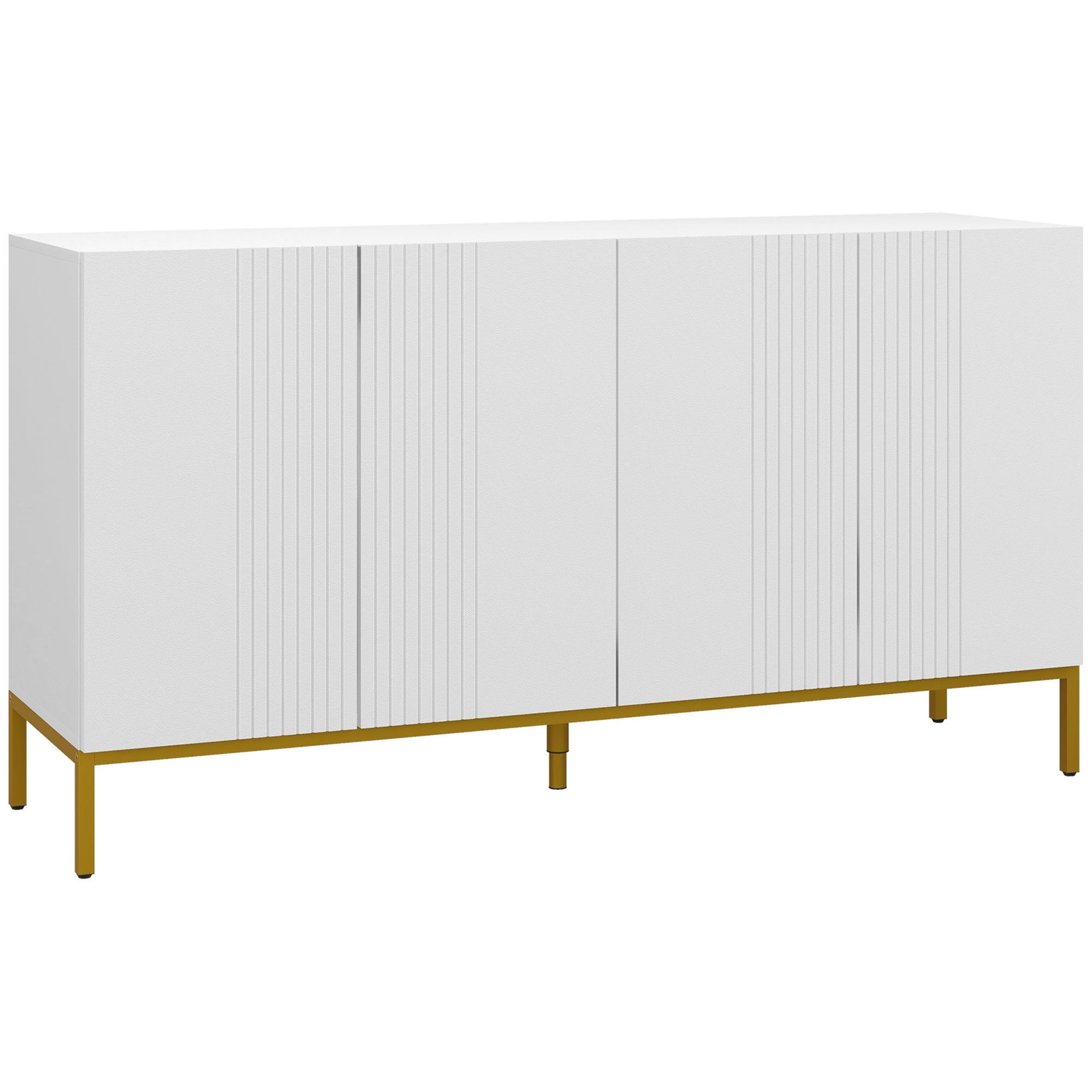 Buffet menuble de rangement design contemporain graphique 2 placards porte étagères réglables en bois blanc métal doré