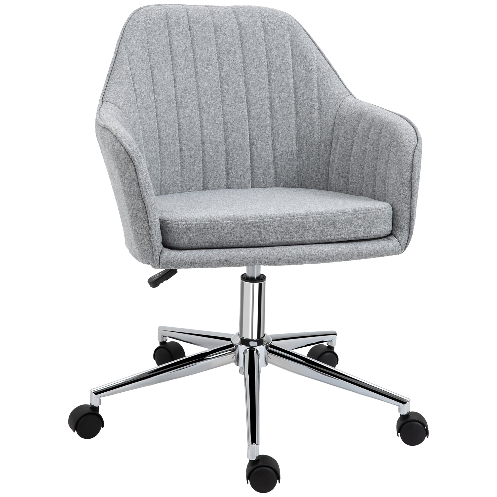 Chaise de bureau design contemporain dossier accoudoirs striés hauteur réglable pivotant 360° piètement chromé lin gris clair