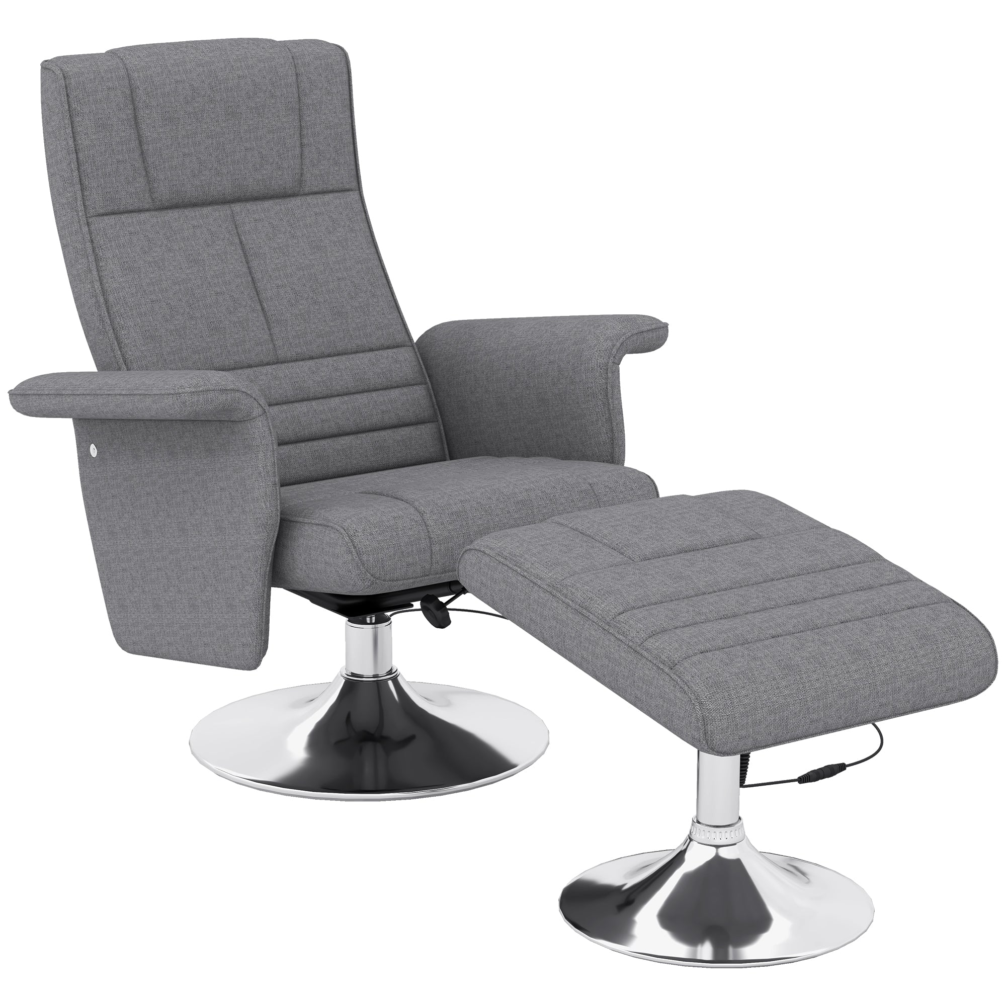 Fauteuil relax massant par vibrations avec pouf, fauteuil TV avec fonction chaise longue, siège pivotant à 360° assise rembourrée confortable, pour salon, chambre, tissu effet lin, gris foncé