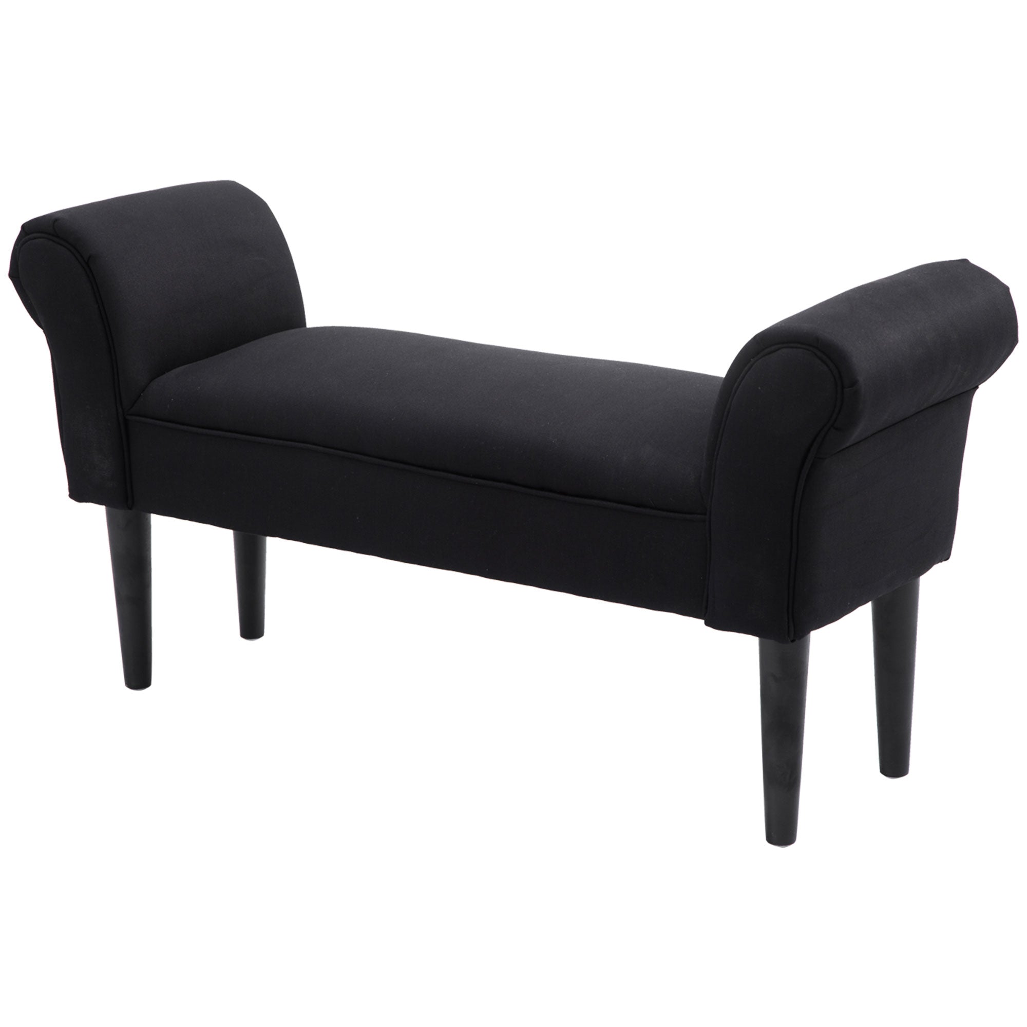 Banc Entrée Bout de Lit Rembourré pour Chambre à Coucher, Tissu à Voile, Noir, 102 x 36 x 51 cm