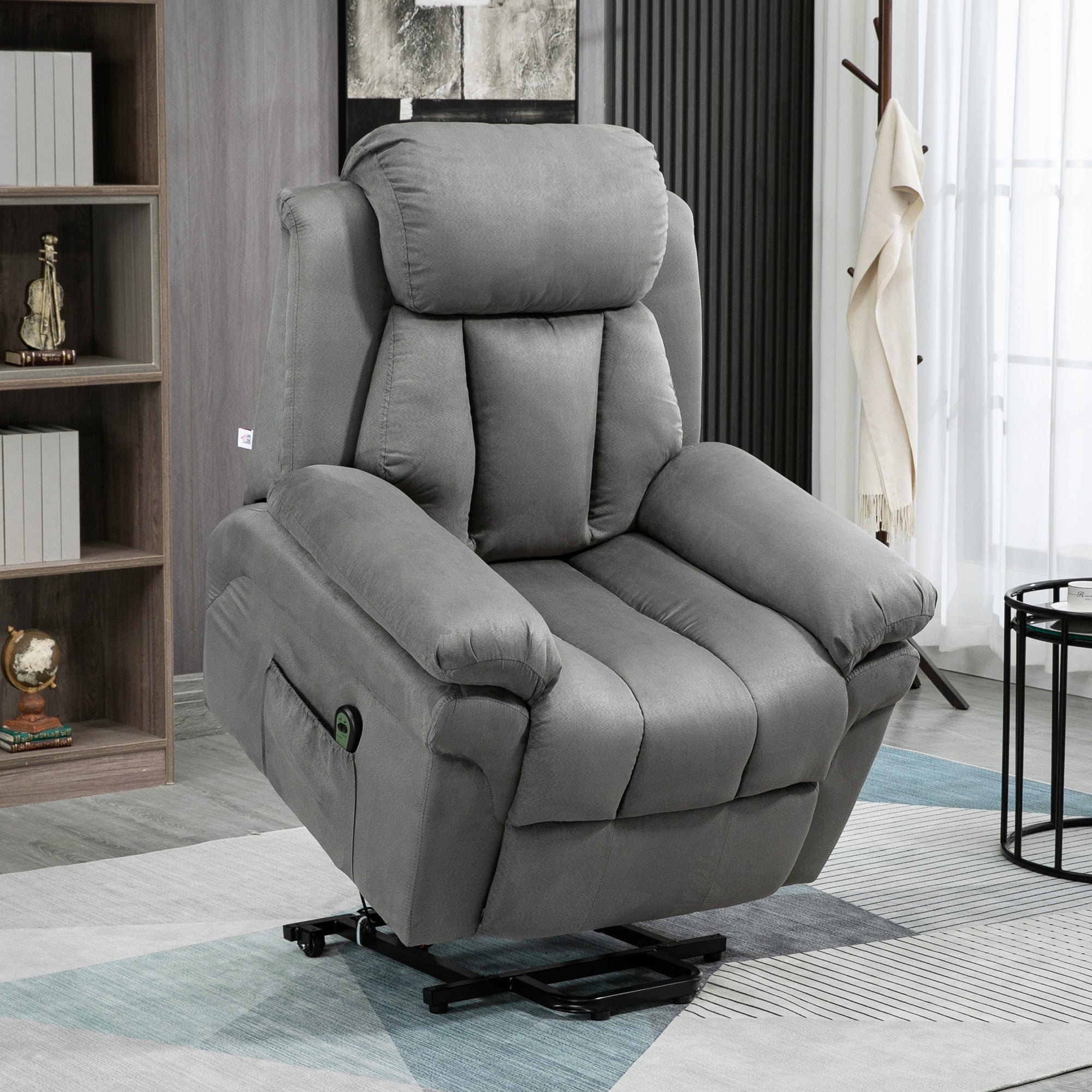 Fauteuil releveur électrique, fauteuil relax électrique avec repose-pied ajustable, dossier inclinable, télécommande, poche latérale, pour personnes âgées, gris