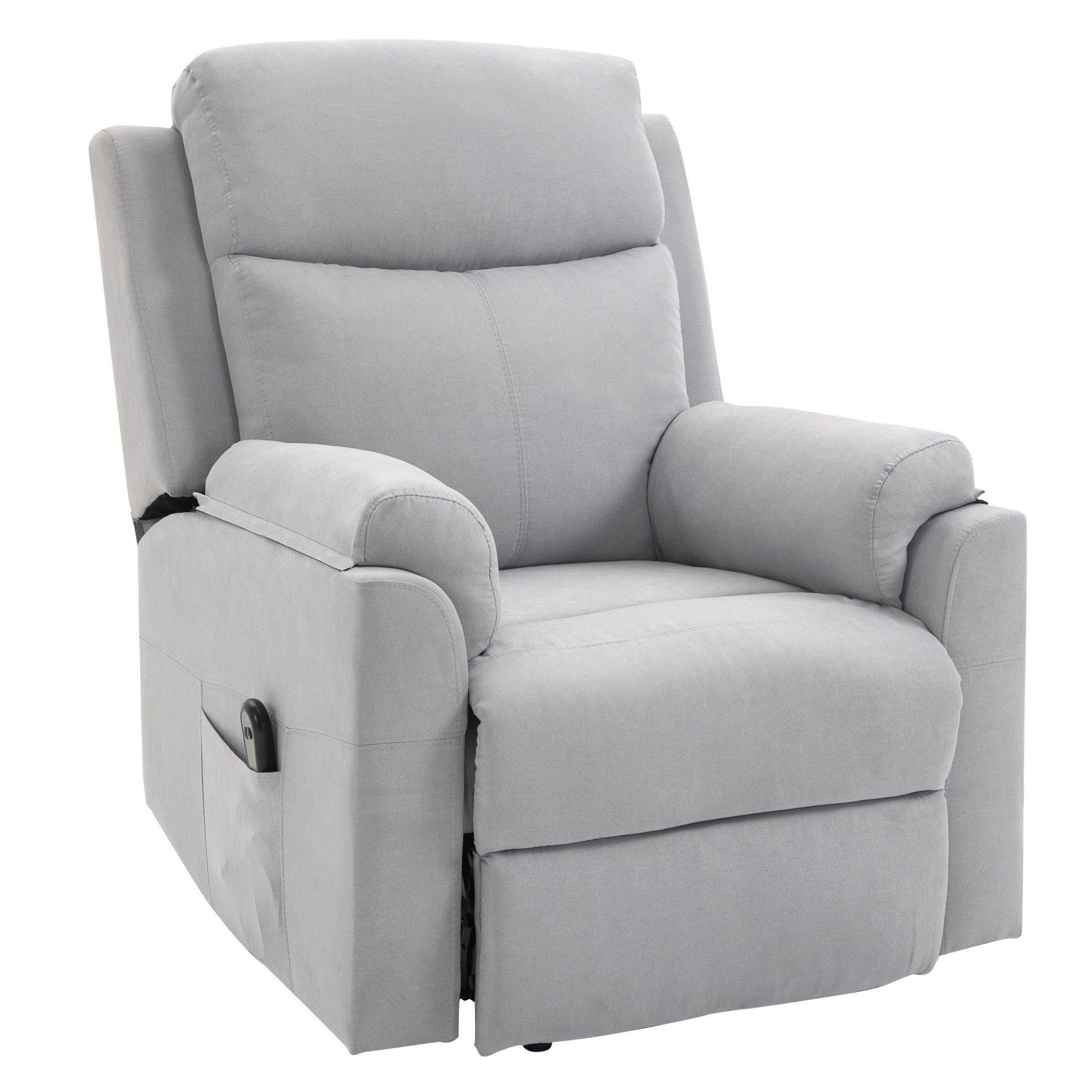 Fauteuil releveur électrique, fauteuil relax électrique avec repose-pied, dossier inclinable, télécommande et poche latérale charge 120kg tissu aspect lin gris clair