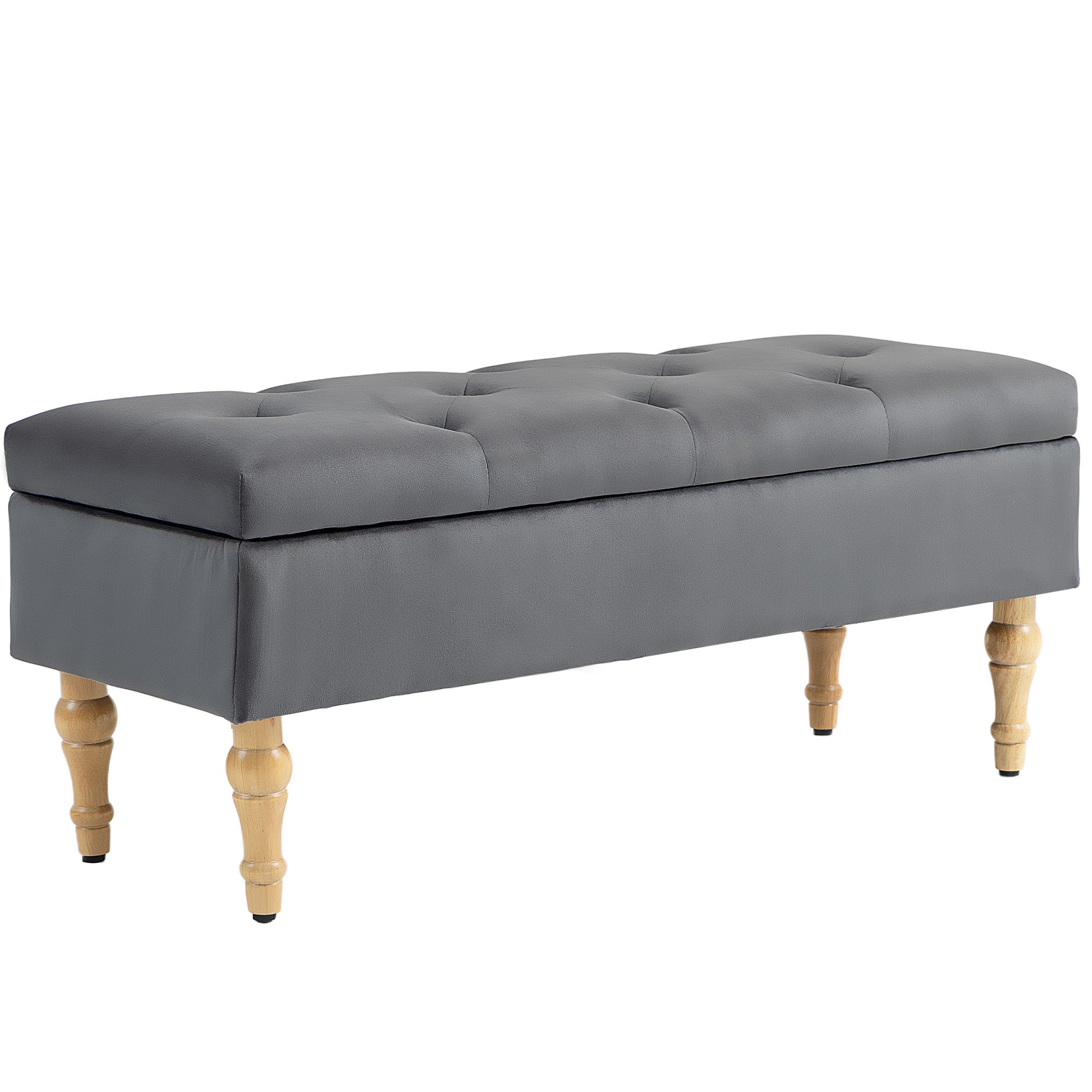 Banc coffre rangement 2 en 1 banquette en velours banc de rangement 38L style médiéval avec couvercle à charnière capitonné et pieds en bois pour couloir, salon, chambre, 102 x 38 x 41 cm, gris