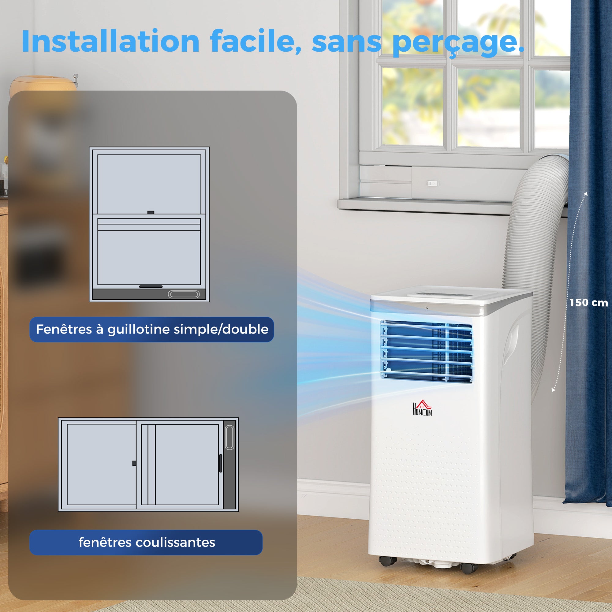 Climatiseur mobile 10000 BTU, climatiseur portable 4 en 1 refroidissement, déshumidificateur, ventilateur, mode nuit, WiFi, App & Vocal, télécommande, minuteur 24H, 2 vitesses, 30m², classe A