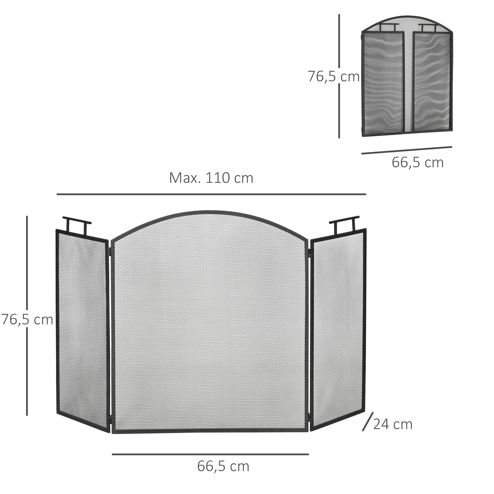 Pare-feu pour cheminée ou poêle - Pare-étincelles 3 Volets Pliables - dim. 110l x 24P x 76,5H cm - Acier métal Noir