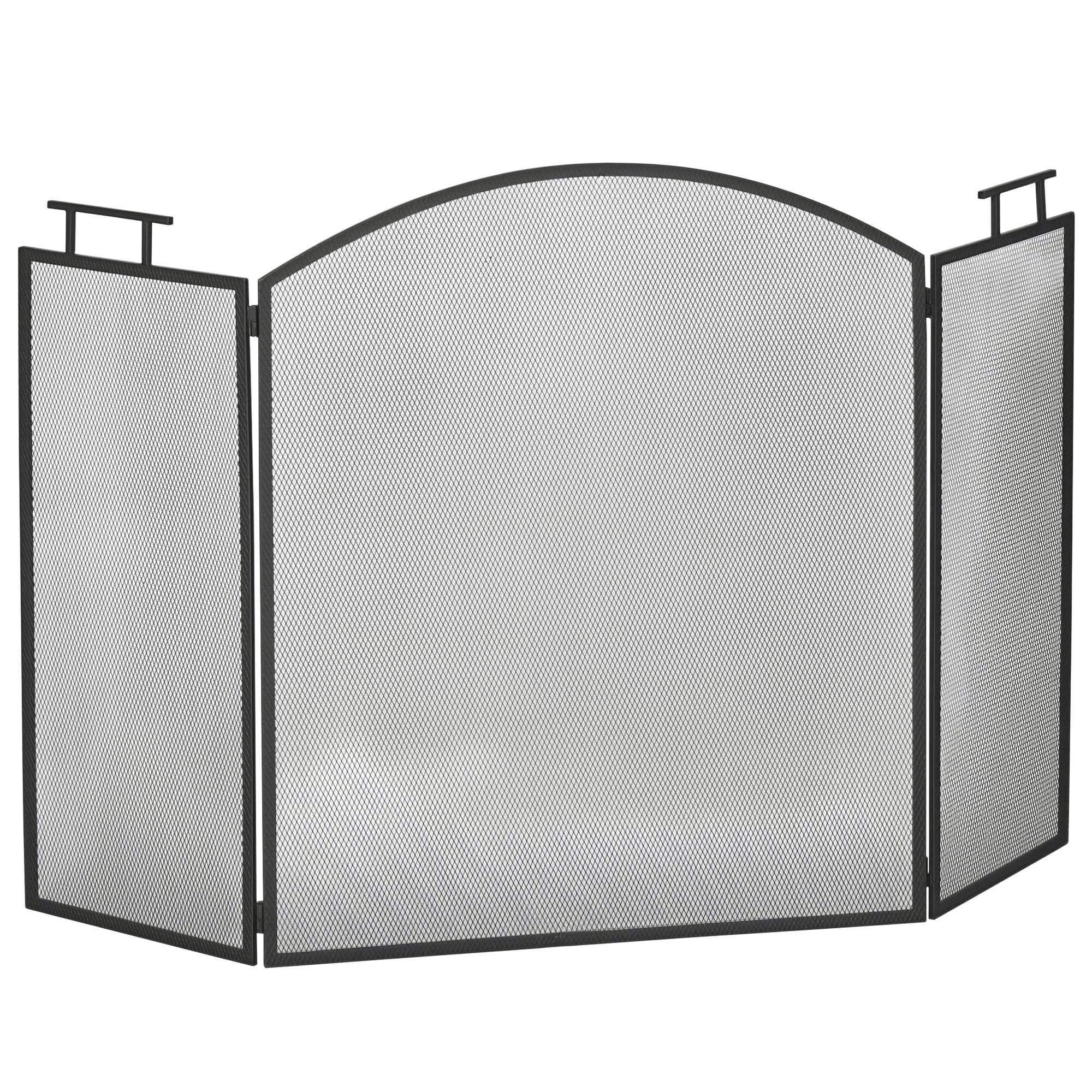 Pare-feu pour cheminée ou poêle - Pare-étincelles 3 Volets Pliables - dim. 110l x 24P x 76,5H cm - Acier métal Noir