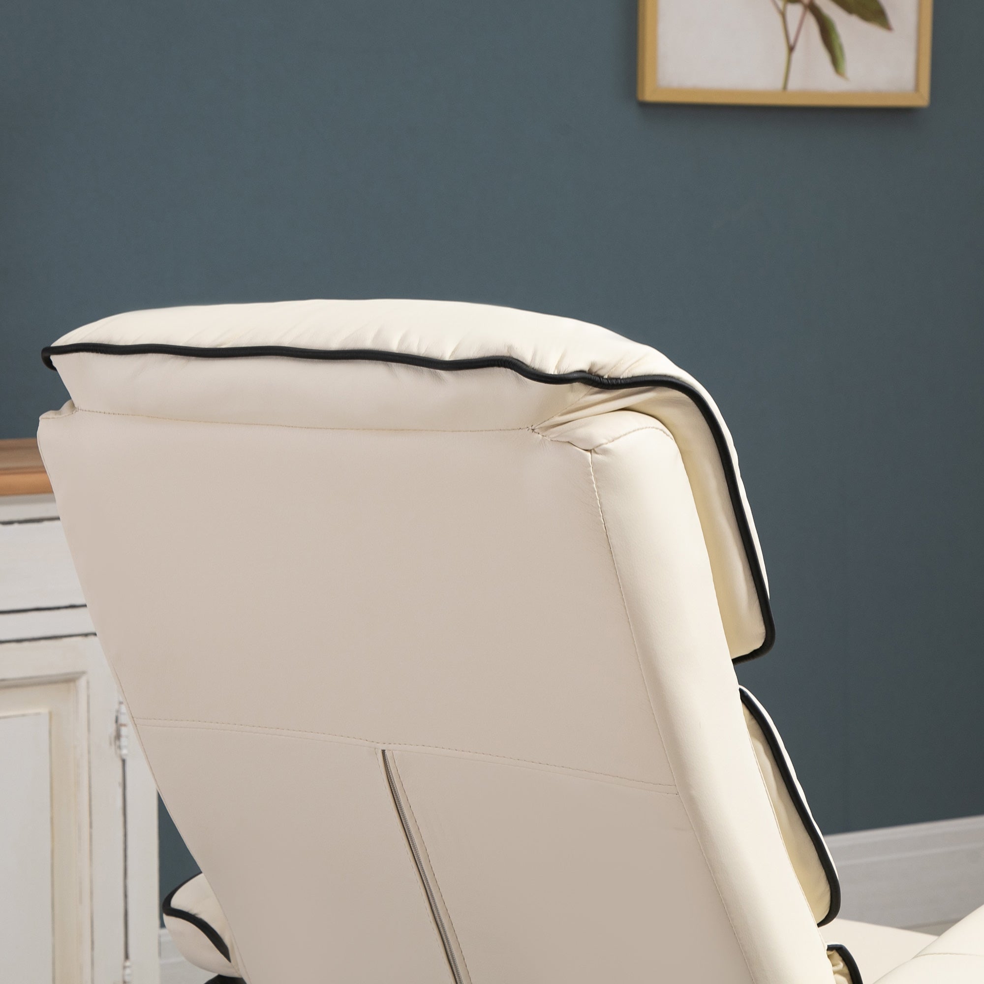 Fauteuil relax avec pouf, fauteuil TV avec dossier inclinable, siège pivotant à 360°, assise rembourrée confortable, jusqu'à 130 kg, pour salon, chambre, crème