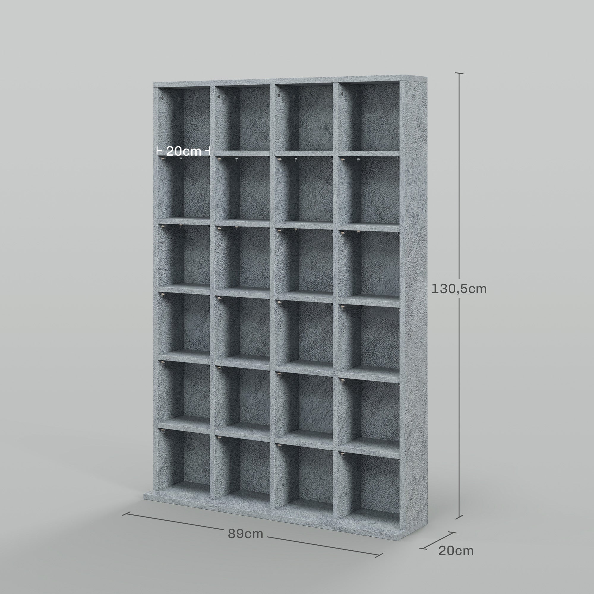 Rangements pour CD et DVD, meuble de rangement multimédia avec 24 compartiments, capacité max. 456 CD/ 336 DVD, bibliothèque en bois avec étagères réglables, 89 x 20 x 130,5 cm, gris