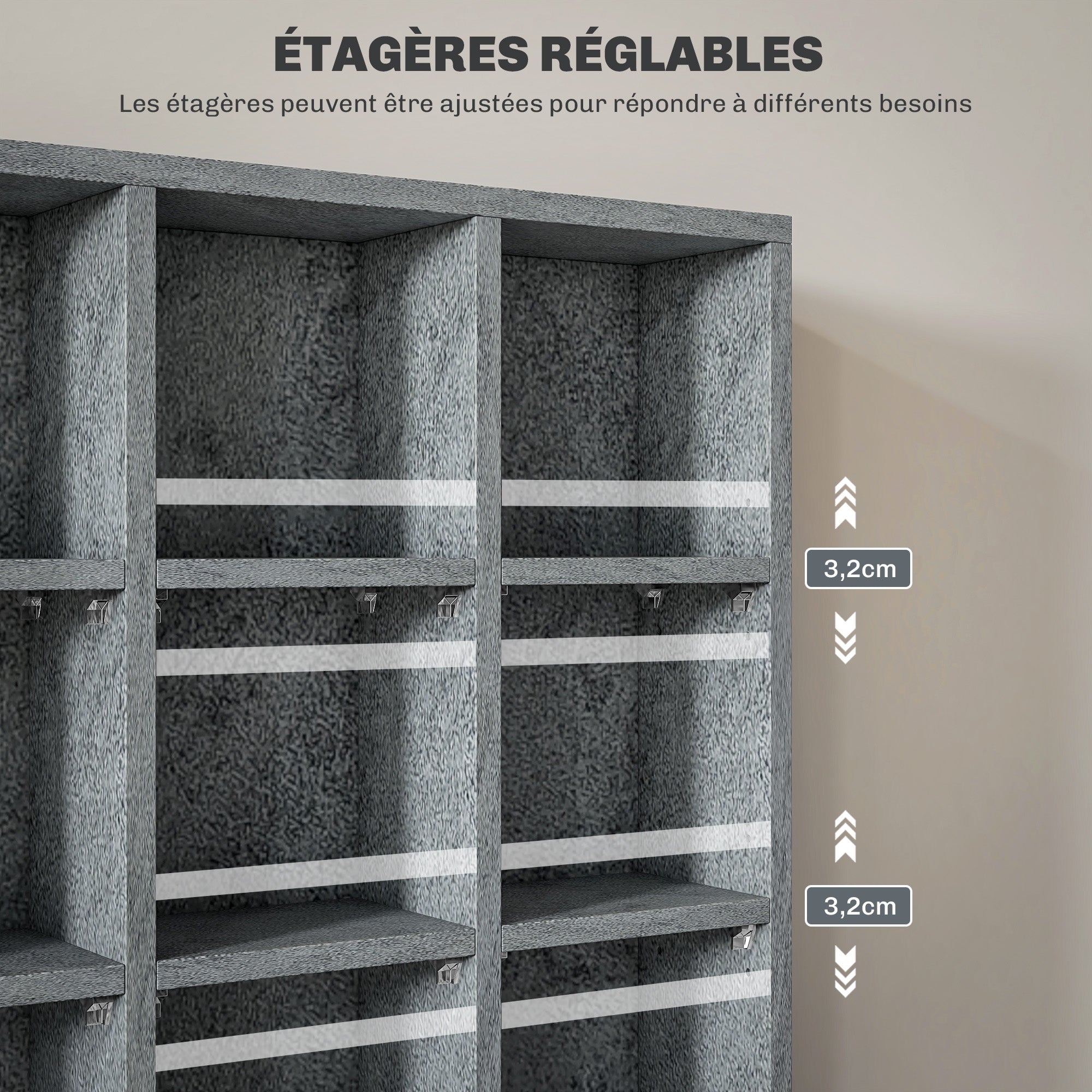Rangements pour CD et DVD, meuble de rangement multimédia avec 24 compartiments, capacité max. 456 CD/ 336 DVD, bibliothèque en bois avec étagères réglables, 89 x 20 x 130,5 cm, gris
