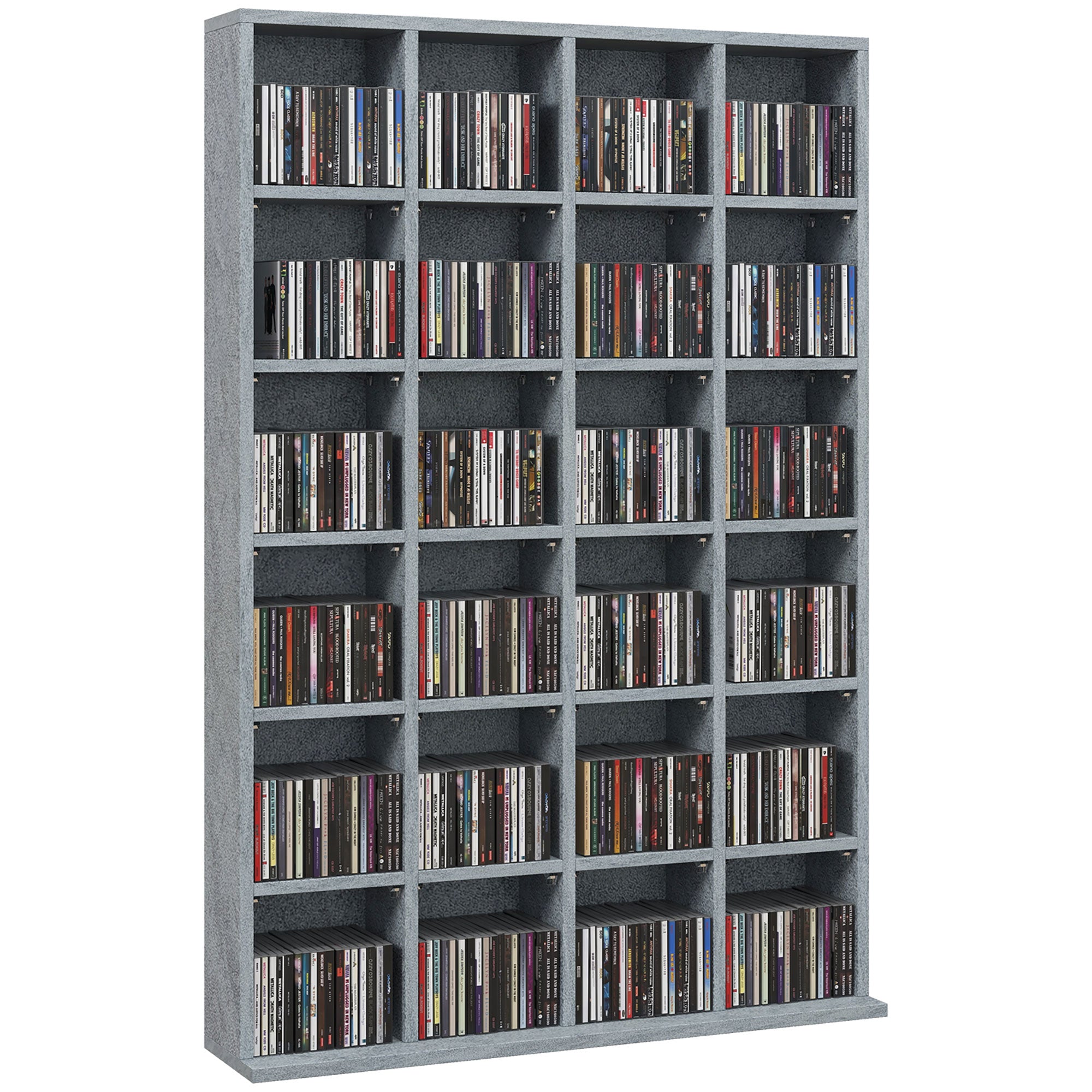 Rangements pour CD et DVD, meuble de rangement multimédia avec 24 compartiments, capacité max. 456 CD/ 336 DVD, bibliothèque en bois avec étagères réglables, 89 x 20 x 130,5 cm, gris