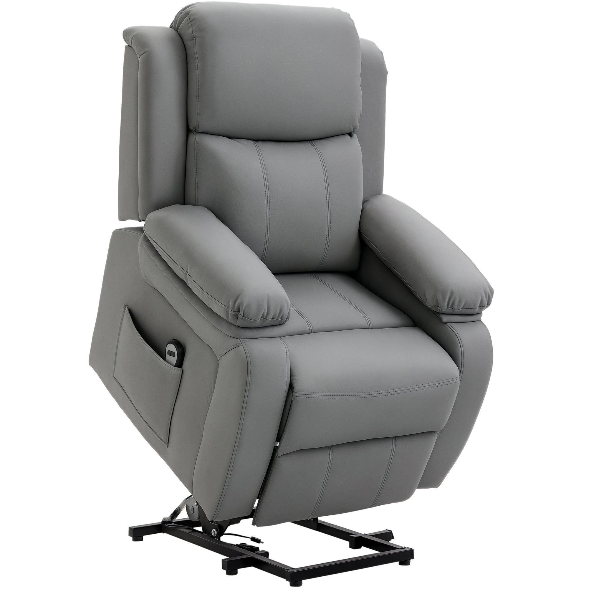 Fauteuil releveur électrique, fauteuil relax électrique, pour personne âgées, revêtement synthétique, avec repose-pied, télécommande et 2 pochettes, pour salon, chambre, bureau, gris