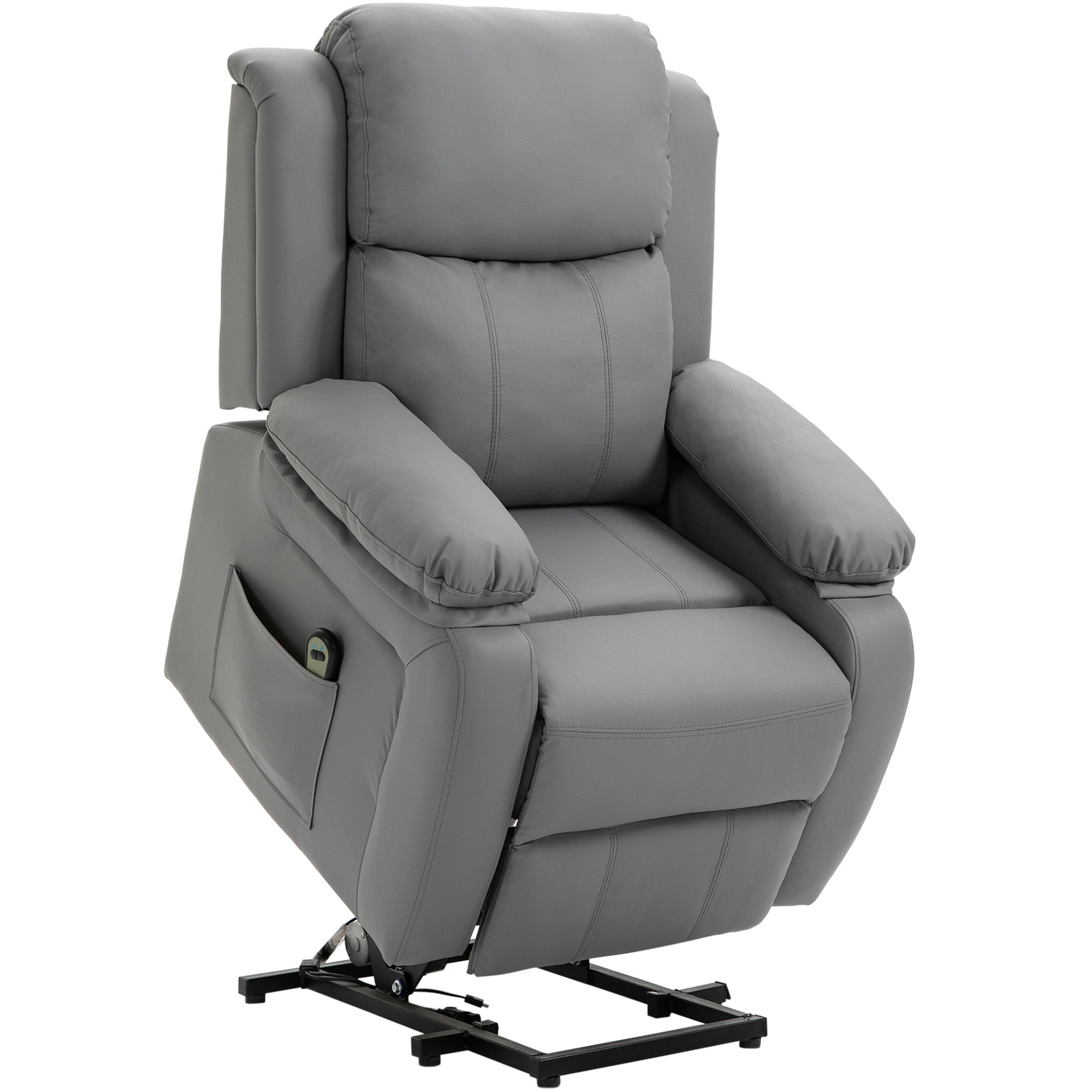 Fauteuil releveur électrique, fauteuil relax électrique, pour personne âgées, revêtement synthétique, avec repose-pied, télécommande et 2 pochettes, pour salon, chambre, bureau, gris