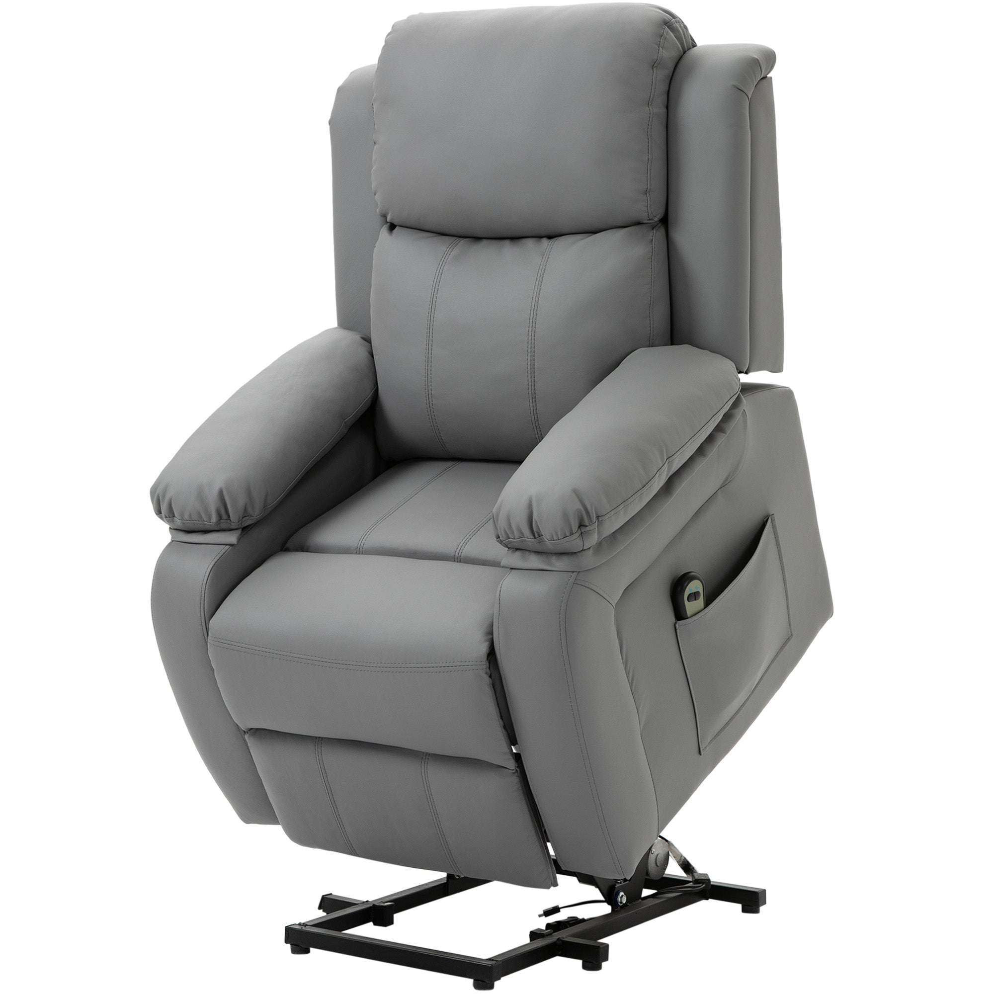 Fauteuil releveur électrique, fauteuil relax électrique, pour personne âgées, revêtement synthétique, avec repose-pied, télécommande et 2 pochettes, pour salon, chambre, bureau, gris