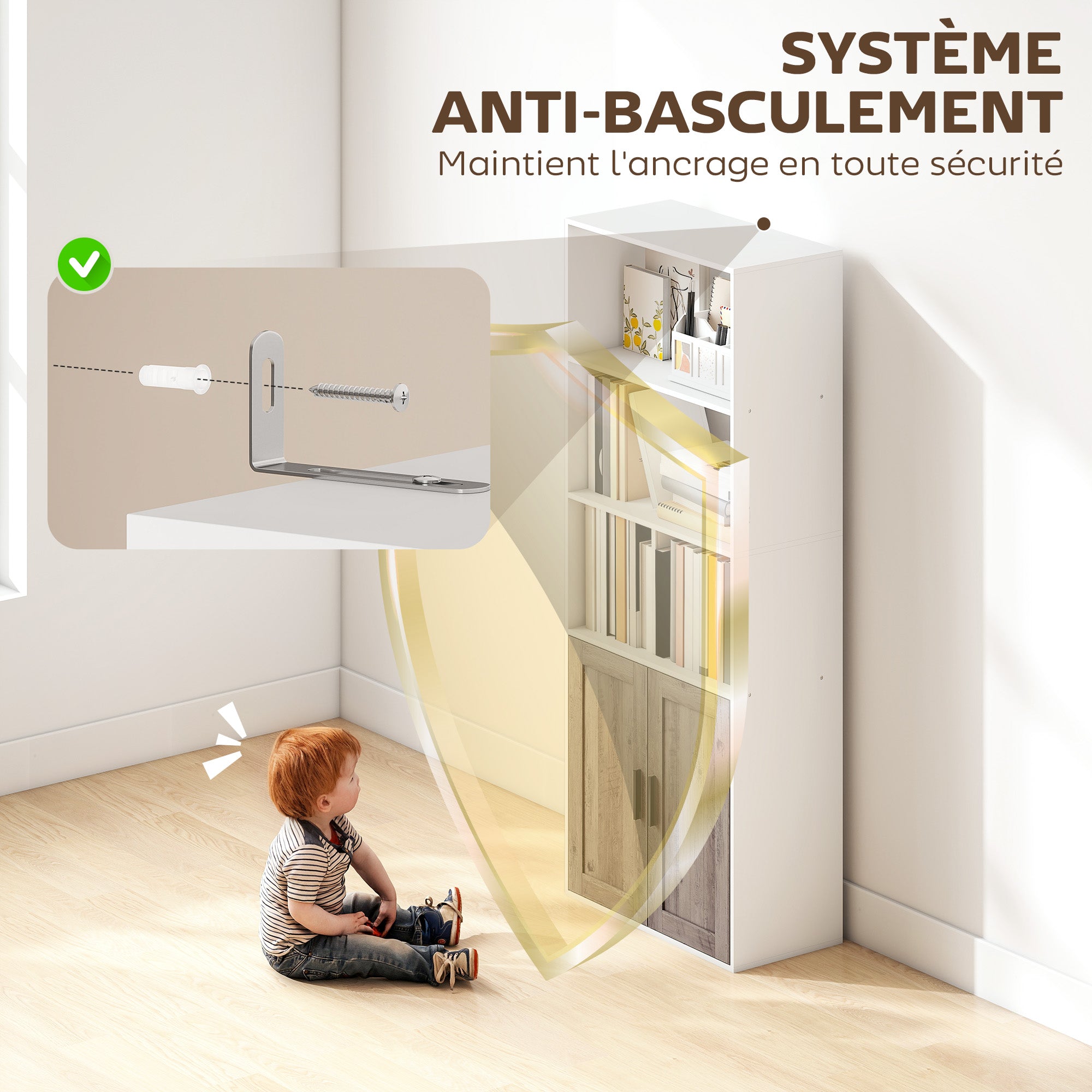 Bibliothèque meuble de rangement étagère à livres 5 niveaux avec compartiments ouverts et 1 placard, cadre en bois, pour salon, bureau, salle à manger, blanc
