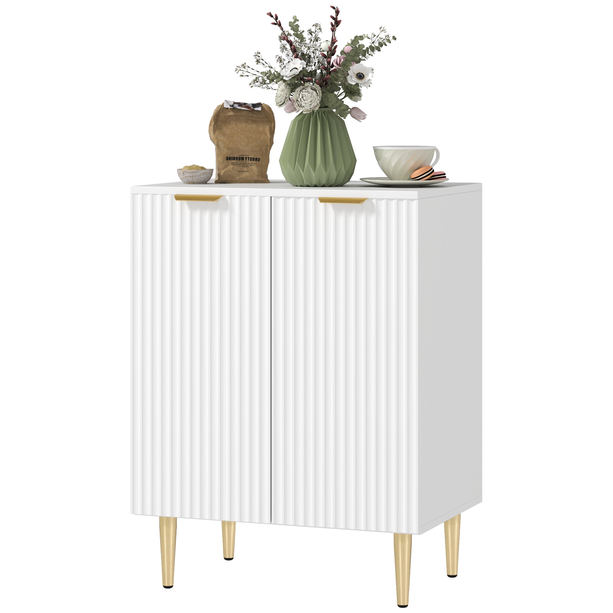 Buffet cuisine, meuble de rangement, avec 2 portes, étagère réglable, pieds métalliques surélevés, pour cuisine, salon, 60 x 40 x 80 cm, blanc