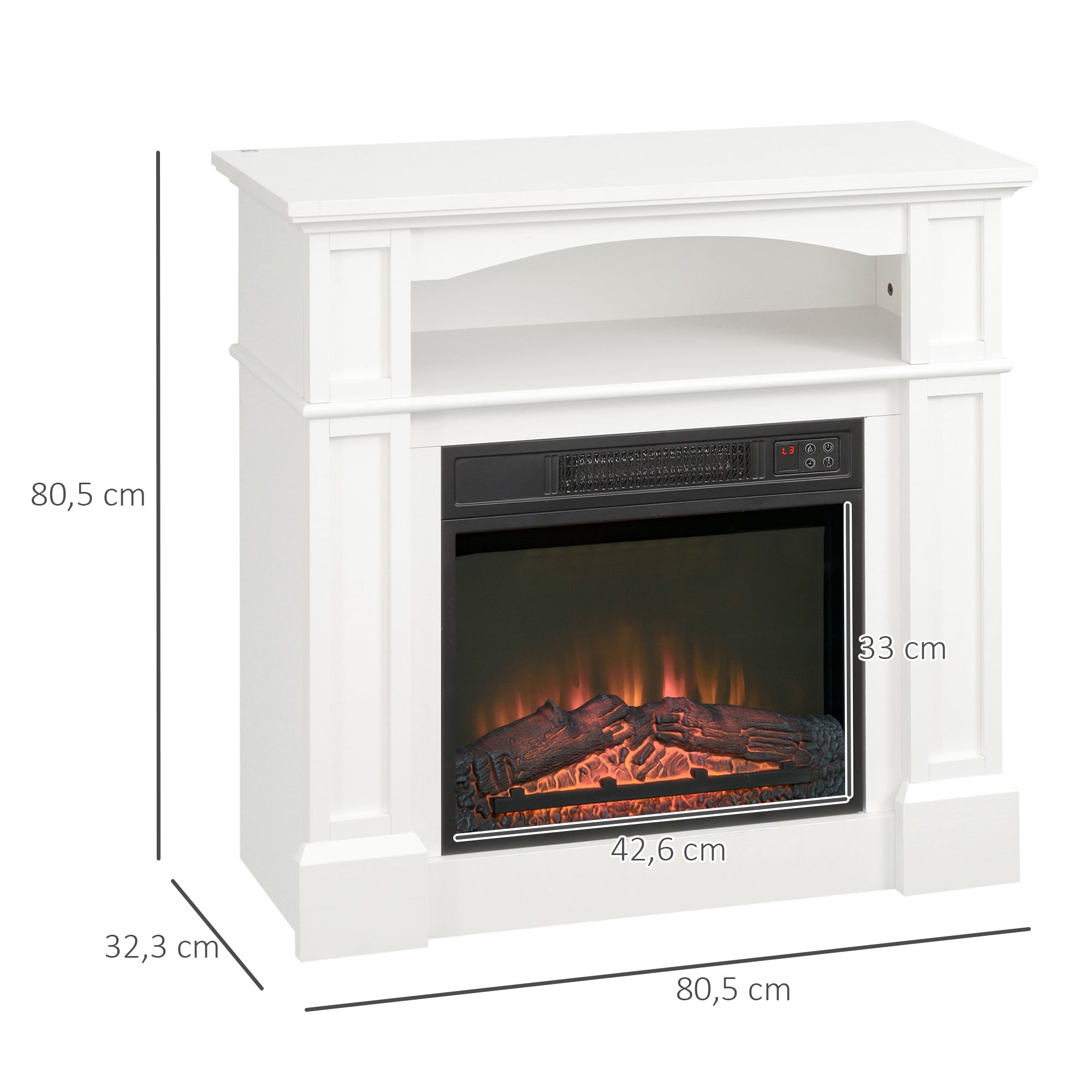Cheminée électrique effet flammes LED luminosité réglable avec télécommande - 1800 W - 80,5 x 32,3 x 80,5 cm