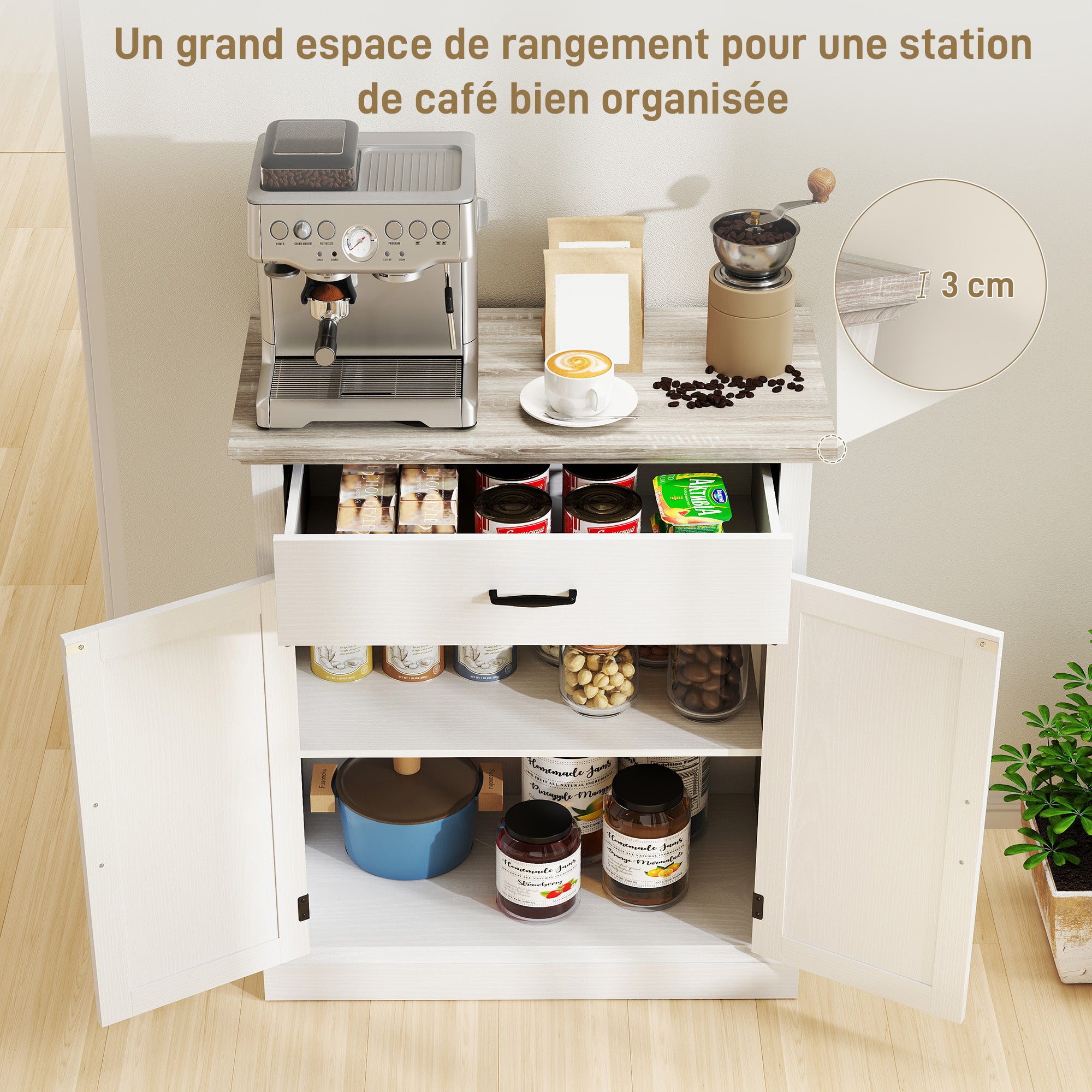 Buffet salon meuble de rangement style moderne avec placard à 2 portes, tiroir et étagère réglable - buffet salle à manger et salon, 75,2 x 40 x 91,5 cm, blanc