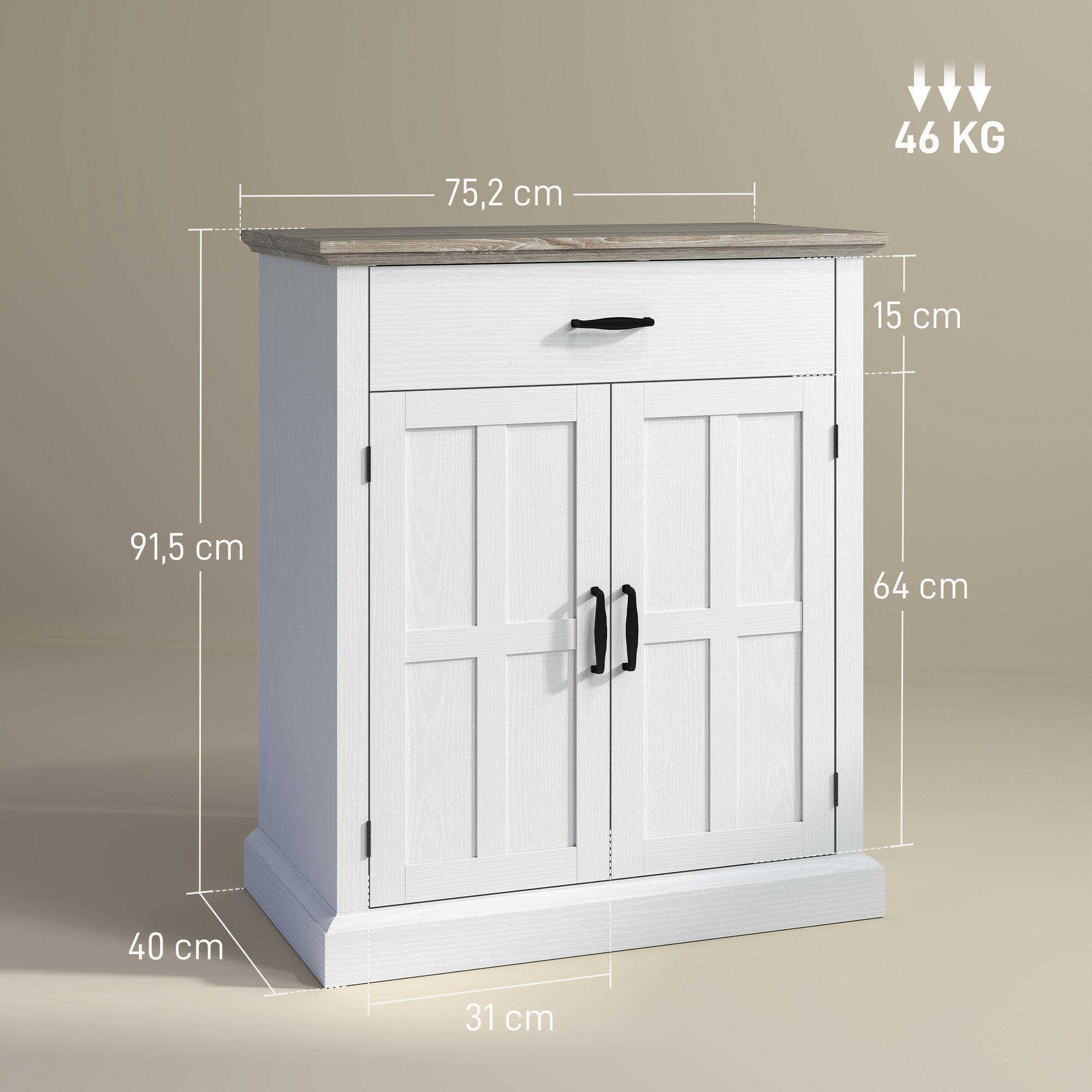 Buffet salon meuble de rangement style moderne avec placard à 2 portes, tiroir et étagère réglable - buffet salle à manger et salon, 75,2 x 40 x 91,5 cm, blanc