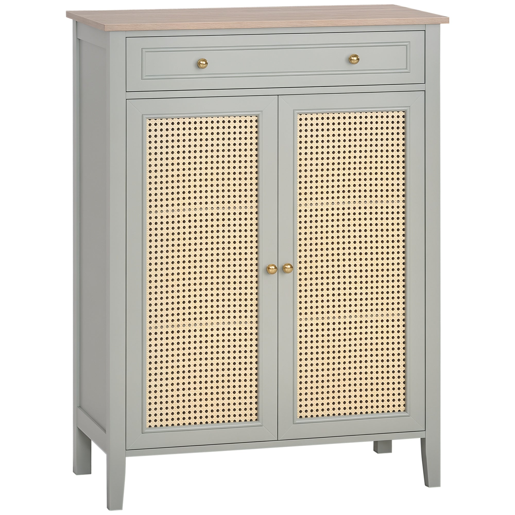 Meuble à chaussures meuble de rangement à chaussures meuble d'entrée avec 2 portes effet cannage tiroir 80 x 40 x 110 cm