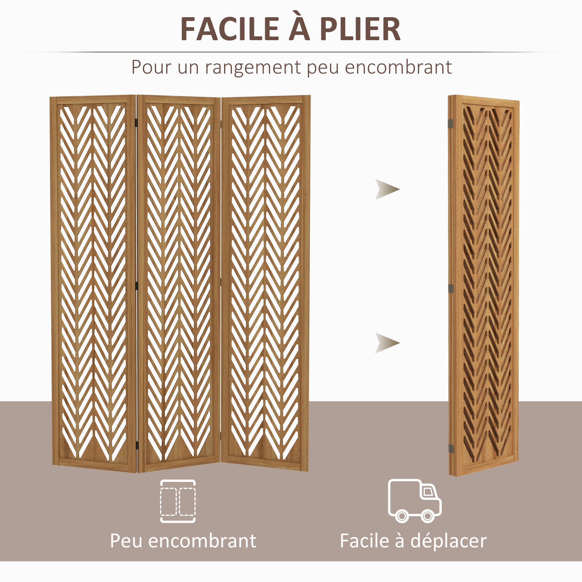 Paravent en bois ajouré séparateur de pièce closion intérieur pliable 3 panneaux en bois 120 x 170 cm naturel