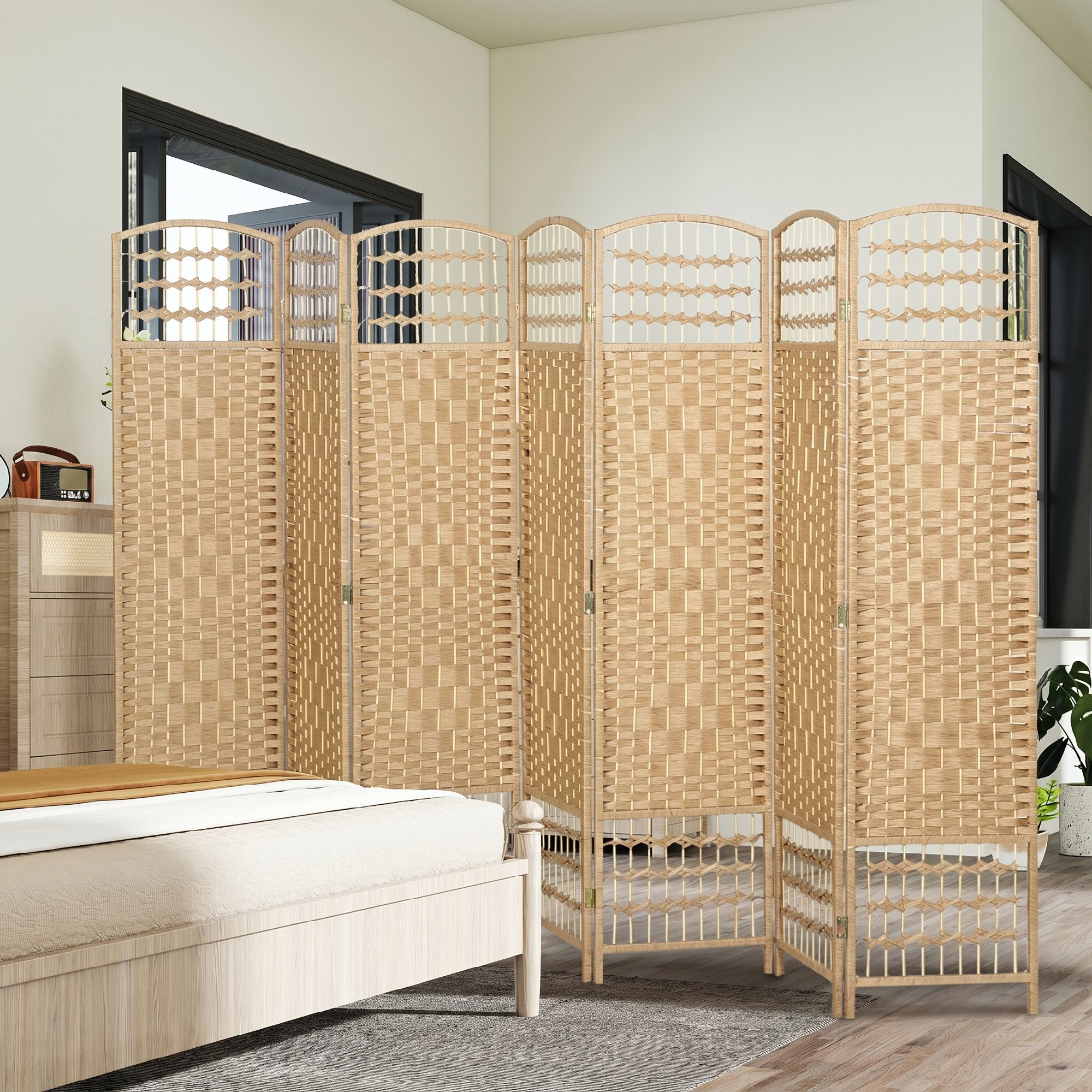 Paravent en bois 320 x 170 cm séparateur de pièce pliable 8 panneaux cloison de séparation chambre à coucher maison intérieur bois naturel