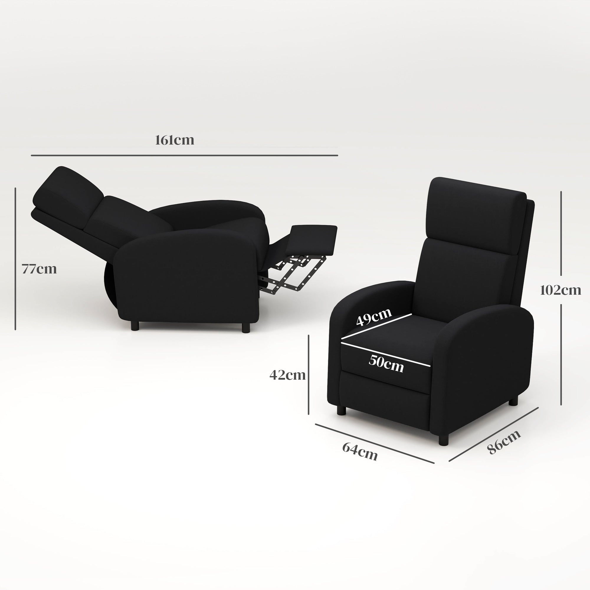 Fauteuil relax fauteuil de relaxation inclinable salon avec dossier réglable jusqu'à 160° manuellement, repose-pieds intégré pour salon chambre bureau home cinéma, charge 120 kg, noir