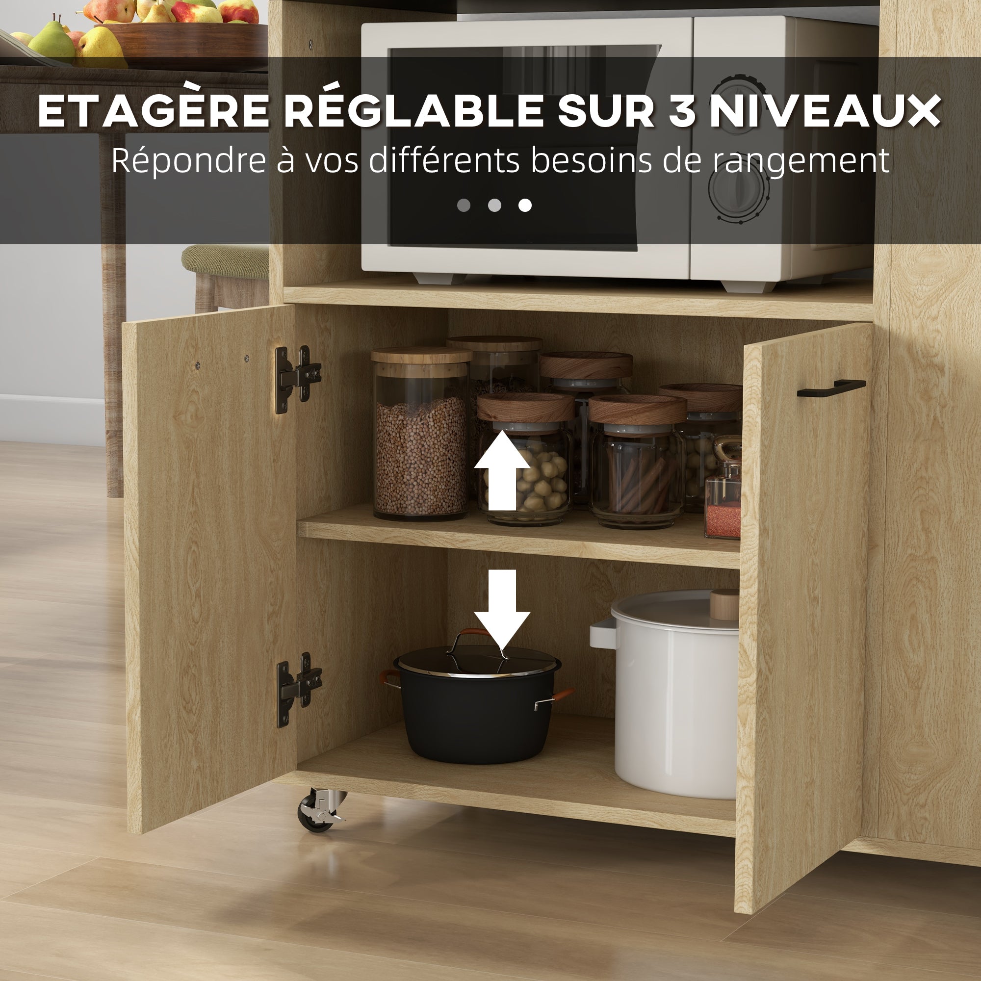 Desserte de cuisine à roulettes chariot de service étagère réglable multi-rangements meuble de rangement pour cuisine et salon 75 x 40 x 80,5 cm naturel noir