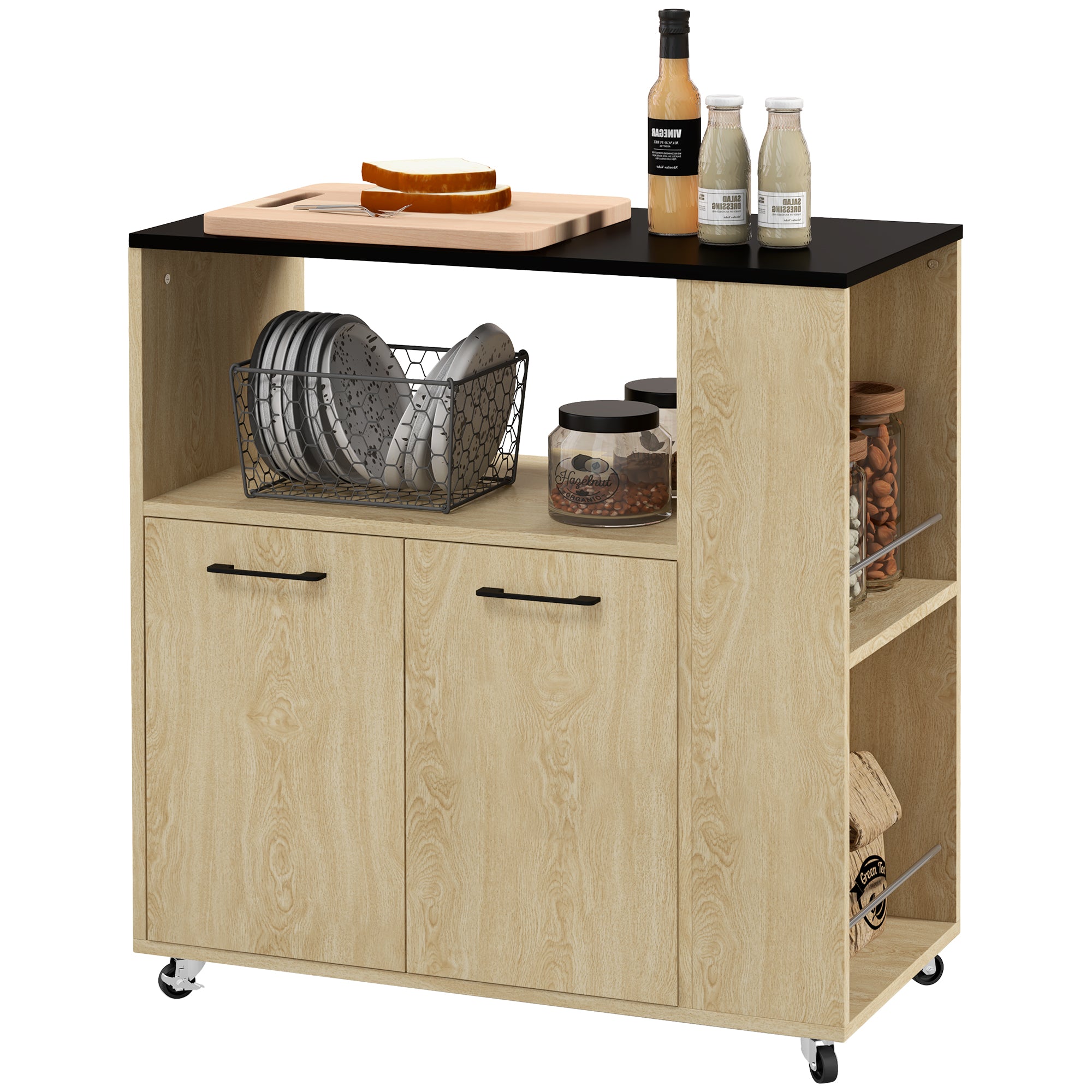 Desserte de cuisine à roulettes chariot de service étagère réglable multi-rangements meuble de rangement pour cuisine et salon 75 x 40 x 80,5 cm naturel noir