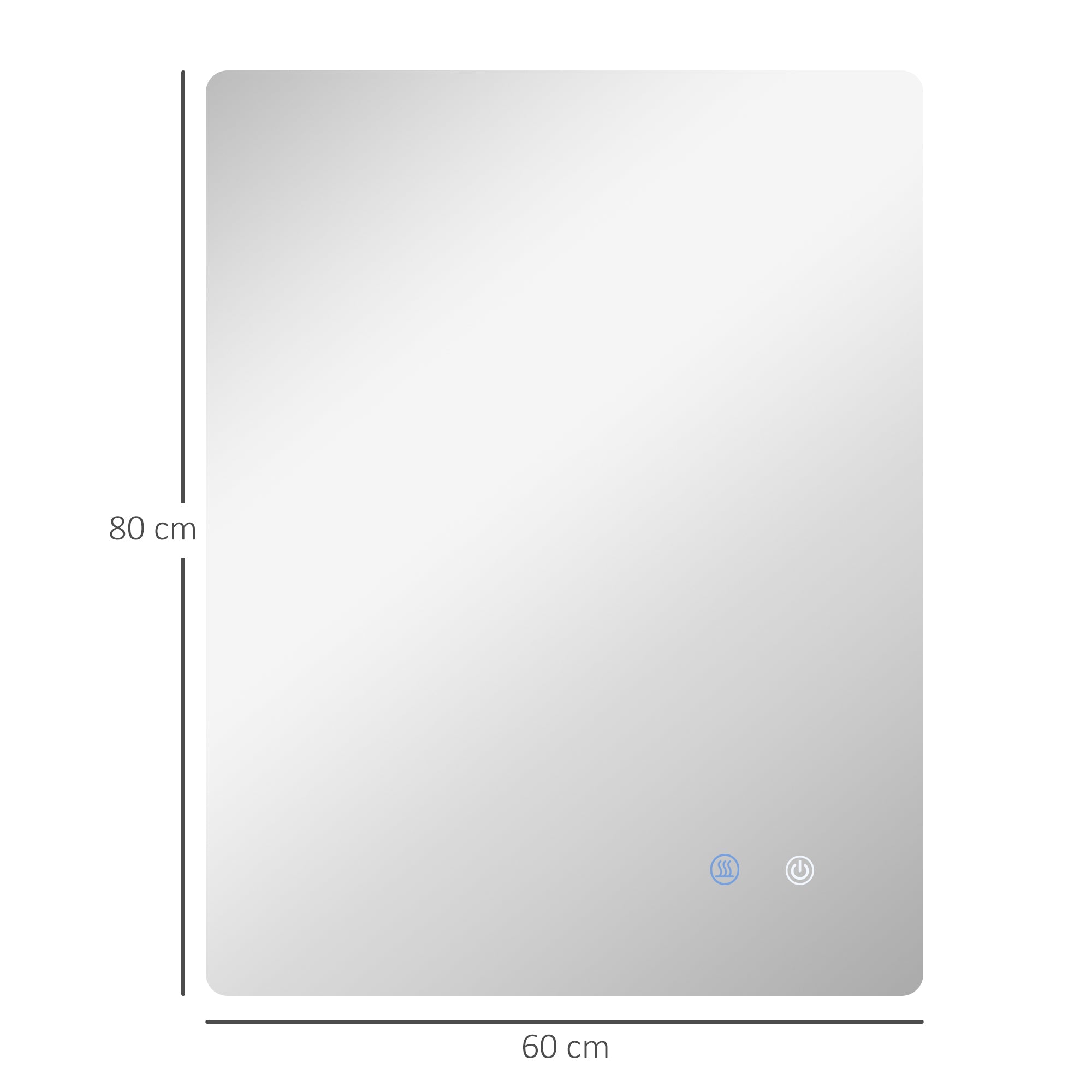 Miroir rectangulaire mural lumineux LED de salle de bain - 80 x 60 cm - 3 couleurs, luminosité réglable interrupteur tactile système antibuée blanc transparent