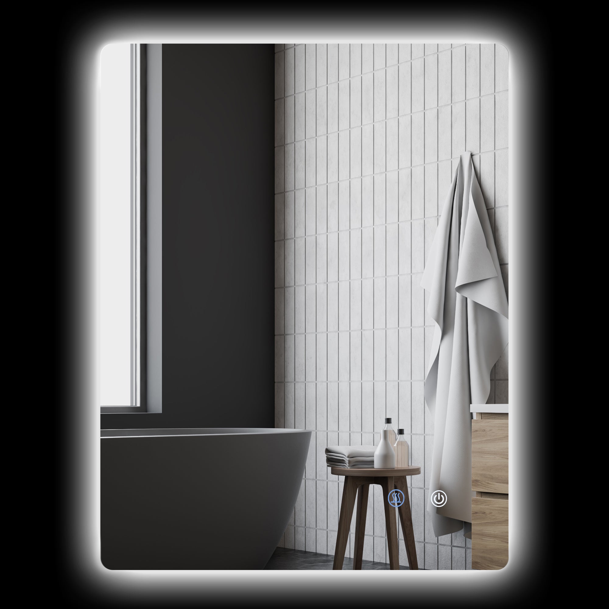 Miroir rectangulaire mural lumineux LED de salle de bain - 80 x 60 cm - 3 couleurs, luminosité réglable interrupteur tactile système antibuée blanc transparent