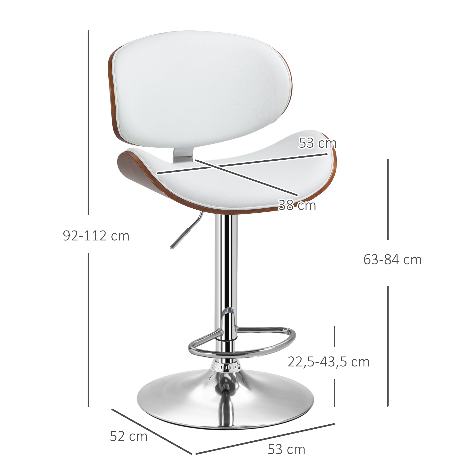 Lot de 2 tabourets de bar chaise de cuisine avec dossier revêtement synthétique hauteur réglable pivotant repose-pied blanc
