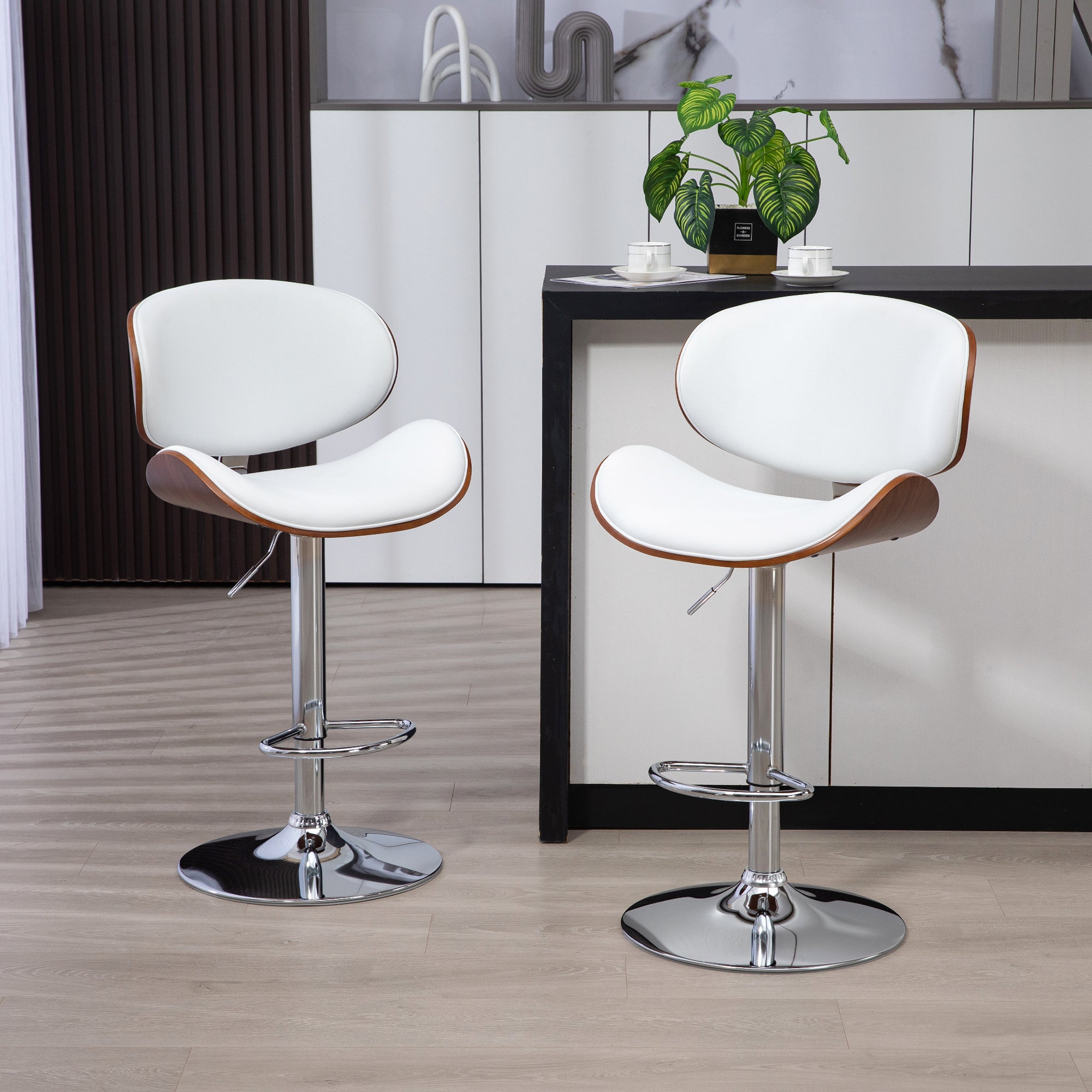 Lot de 2 tabourets de bar chaise de cuisine avec dossier revêtement synthétique hauteur réglable pivotant repose-pied blanc