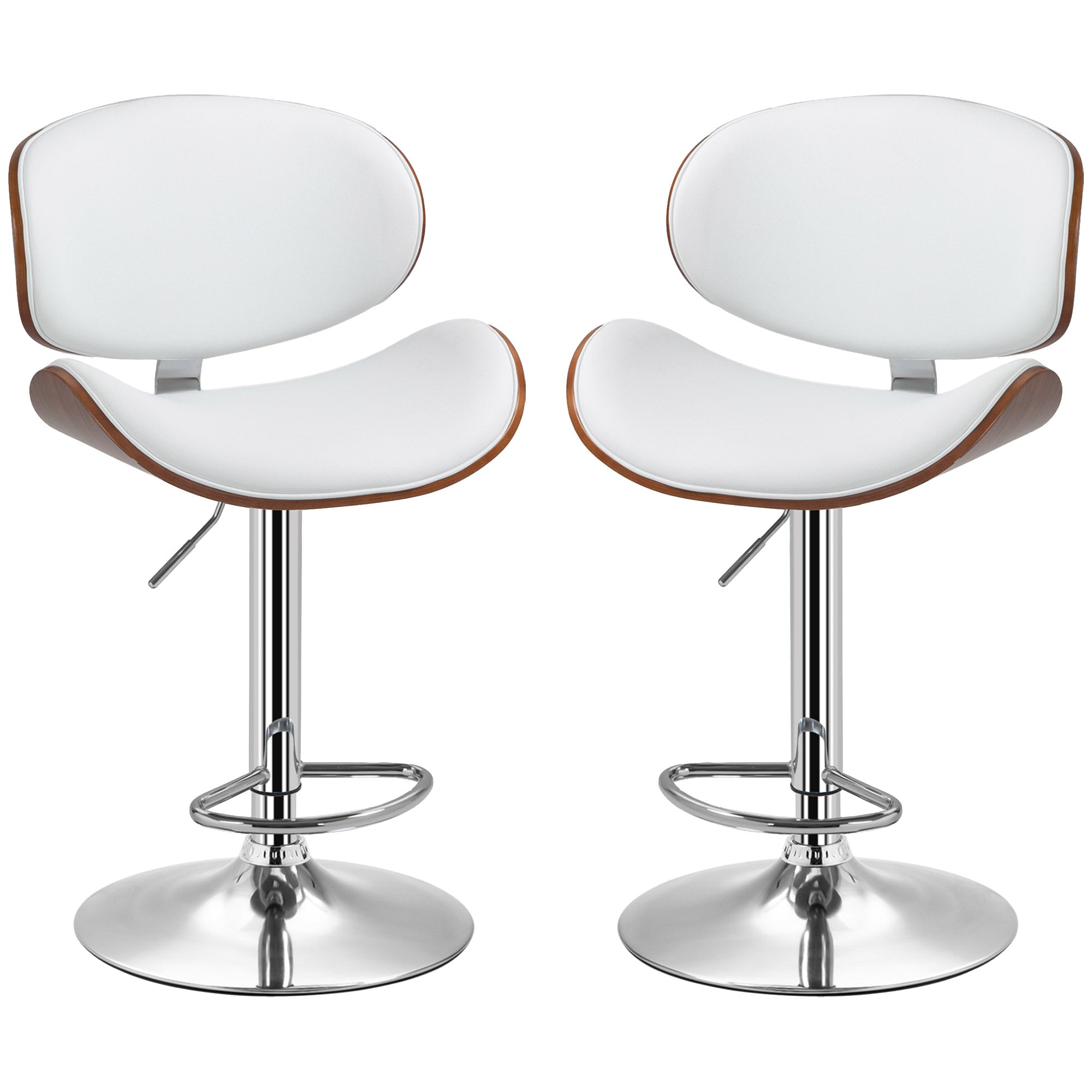 Lot de 2 tabourets de bar chaise de cuisine avec dossier revêtement synthétique hauteur réglable pivotant repose-pied blanc