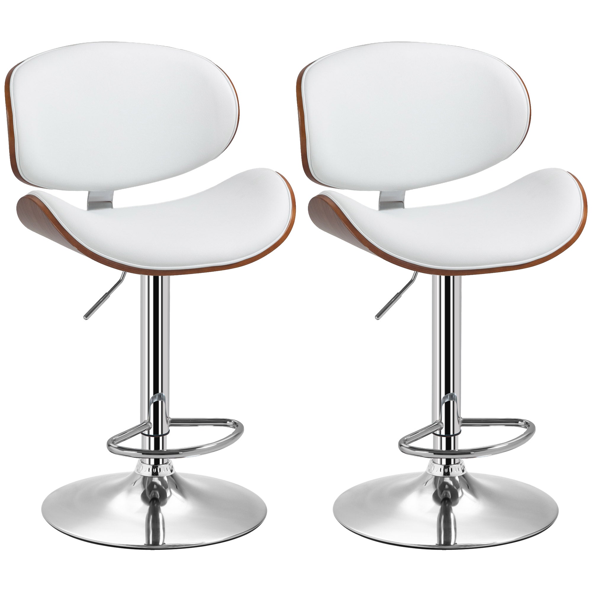 Lot de 2 tabourets de bar chaise de cuisine avec dossier revêtement synthétique hauteur réglable pivotant repose-pied blanc