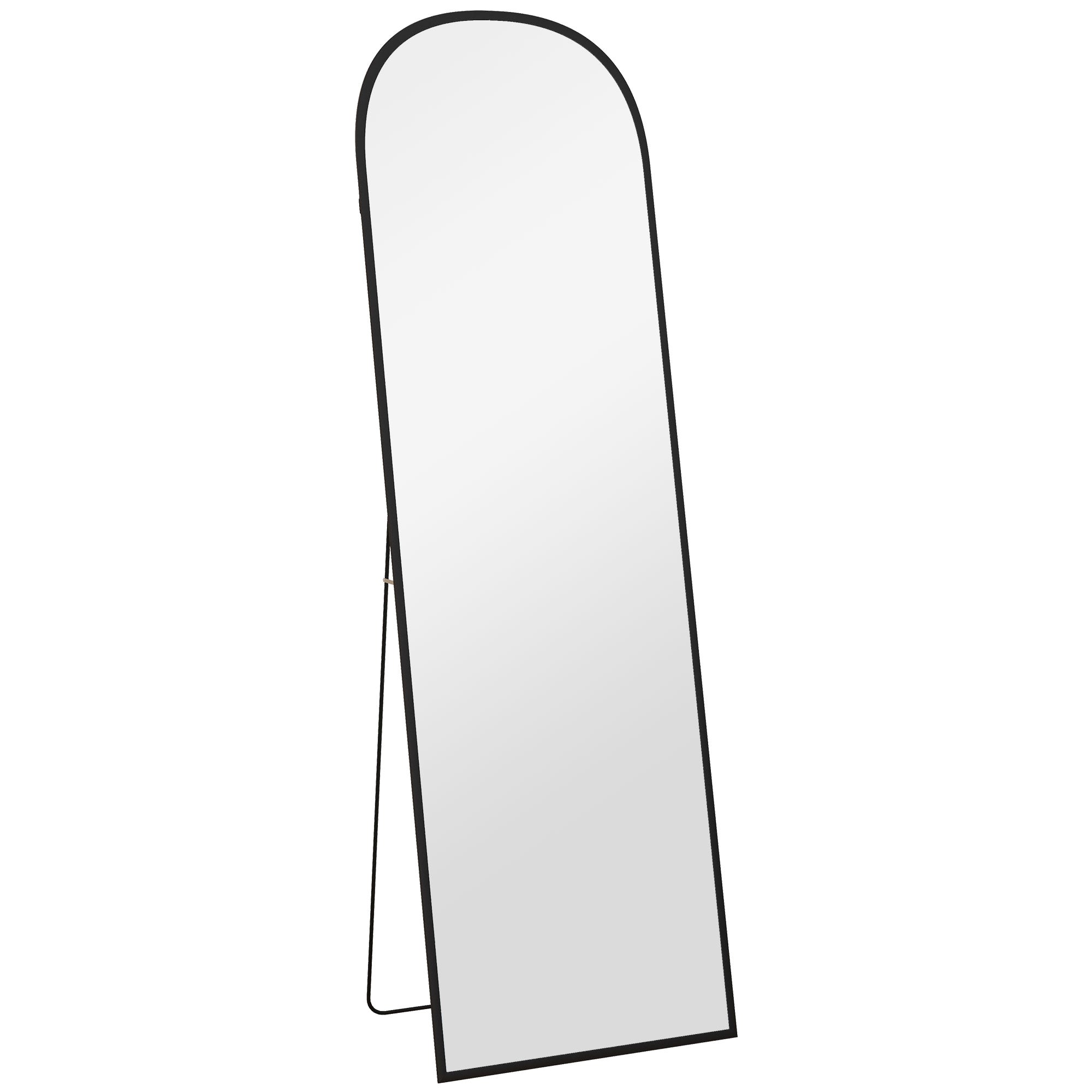 Miroir sur pied, miroir mural rectangulaire, arrondi, cadre en aluminium, support pour entrée, chambre, dressing, 50 x 161,5 cm, noir