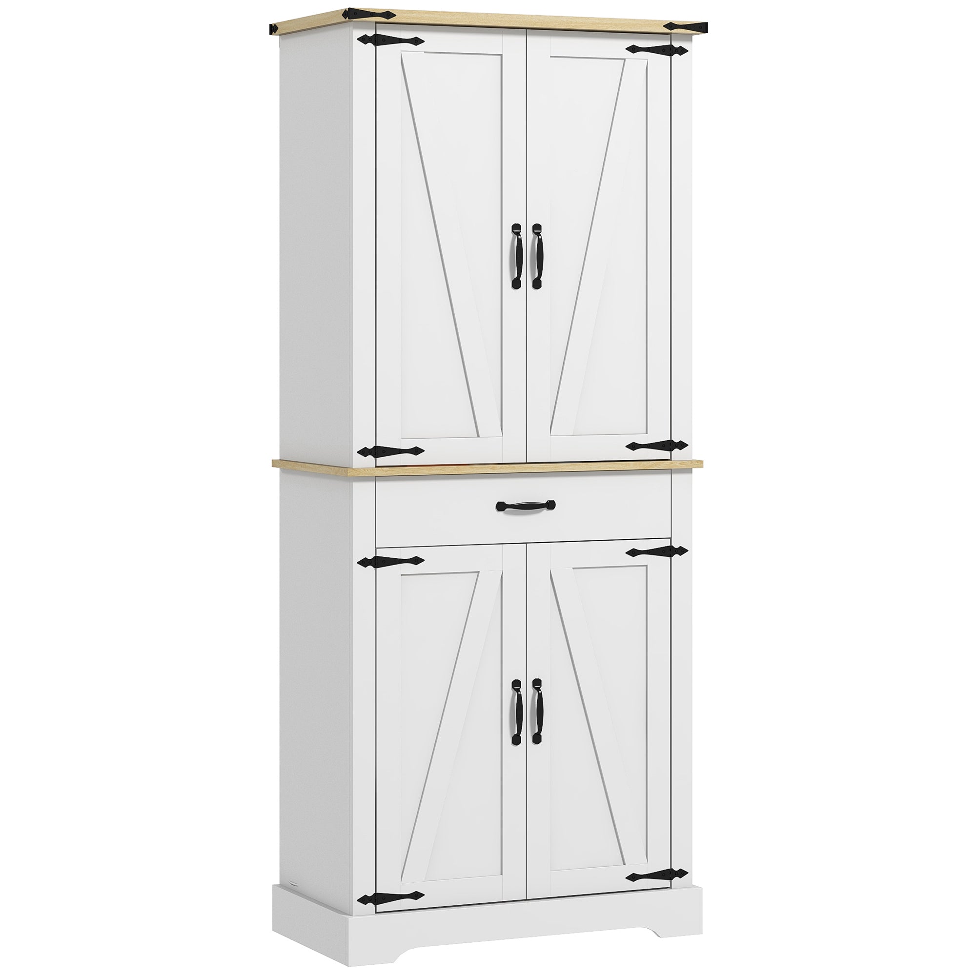 Armoire de cuisine buffet cuisine vaisselier meuble de rangement, avec 4 portes, 6 étagères à porte,1 tiroir et étagères réglables, multi-rangements, 76,5 x 40 x 181 cm, blanc