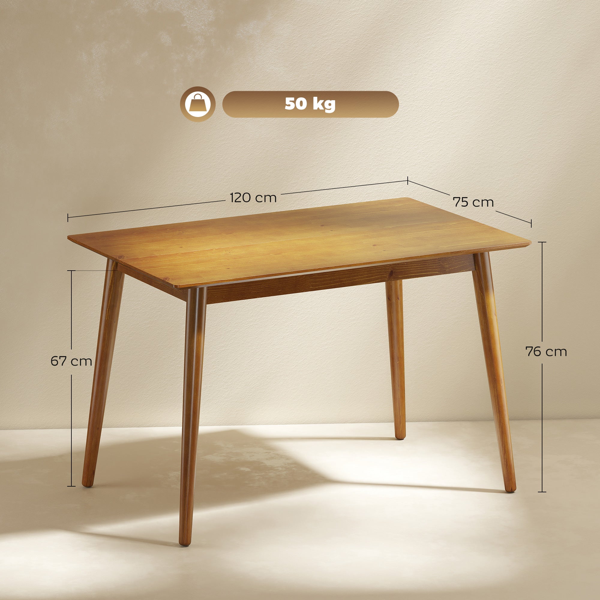 Table de salle à manger table de cuisine design grand plateau 4-6 personnes en bois dim. 120L x 75l x 76H cm