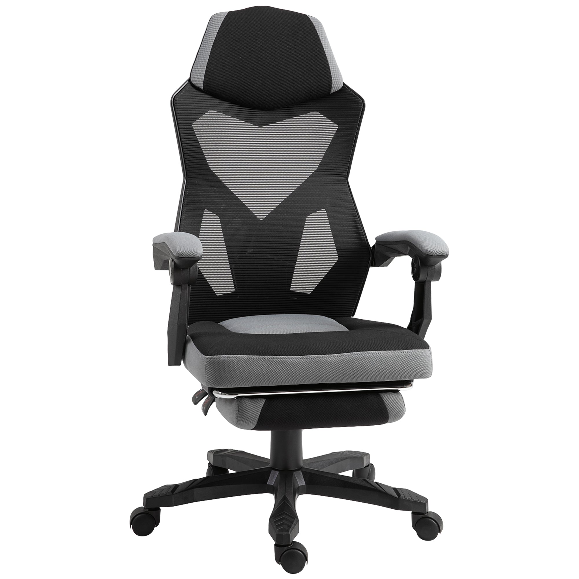 Chaise de bureau fauteuil gaming hauteur réglable dossier roulettes pivotantes repose-pied tissu en maille 58L x 63l x 112-122H cm gris noir