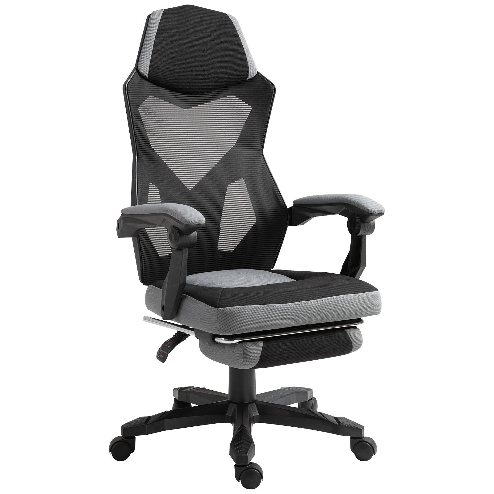 Chaise de bureau fauteuil gaming hauteur réglable dossier roulettes pivotantes repose-pied tissu en maille 58L x 63l x 112-122H cm gris noir