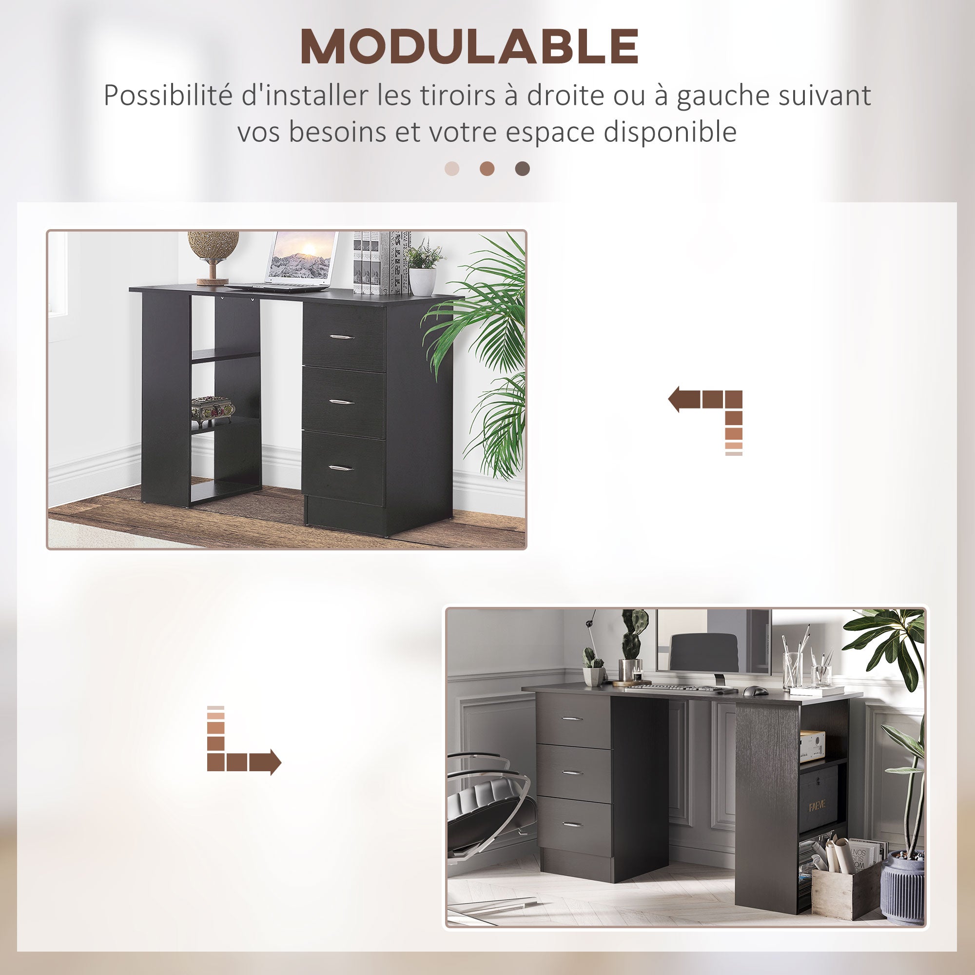 Bureau avec rangement, table informatique 120 x 50 cm, bureau d'ordinateur avec étagères et tiroirs, pour petits espaces, chambre à coucher, noir