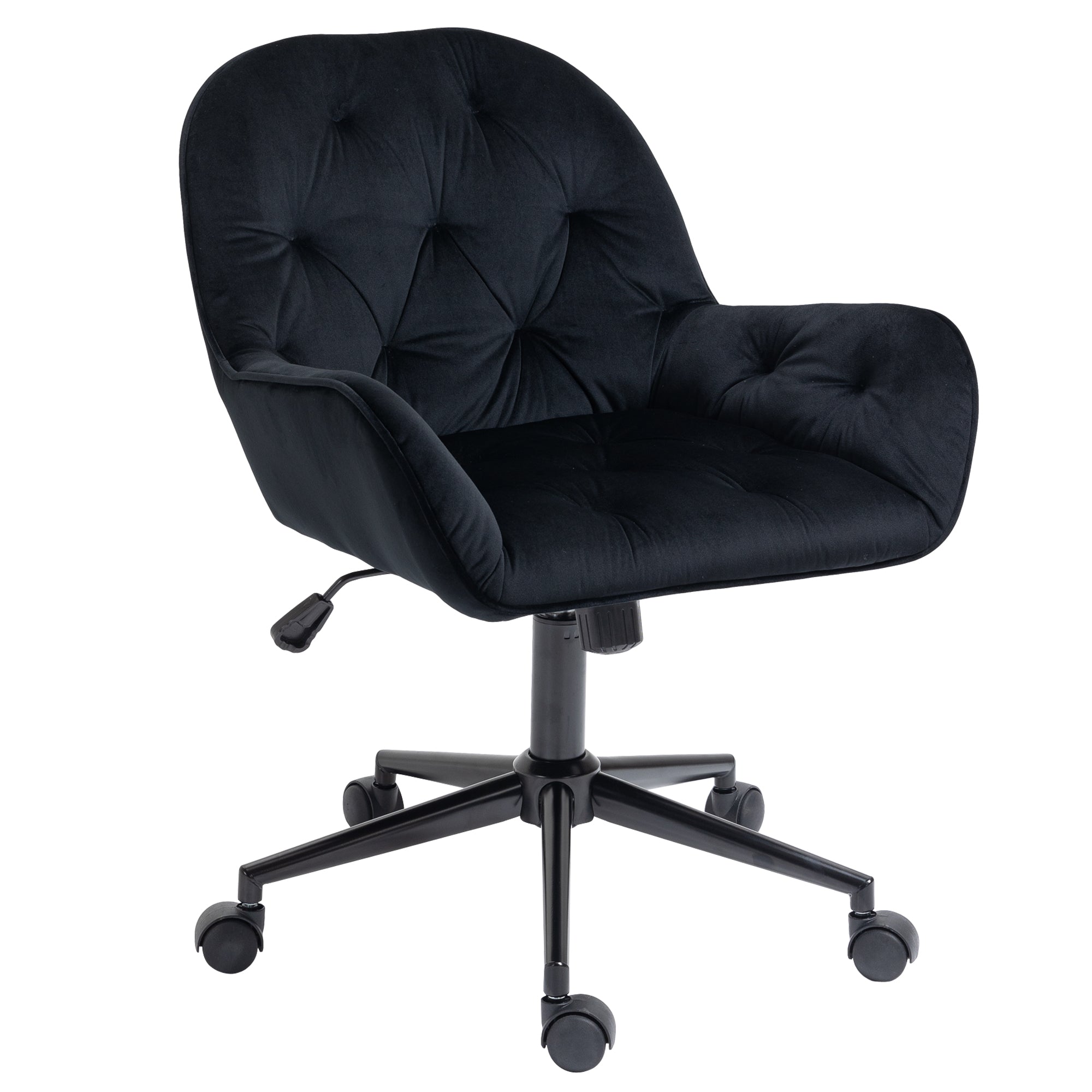 Chaise de bureau, fauteuil de bureau en aspect velours, siège pivotant à 360°, réglable en hauteur, dossier arrondi chaise ergonomique charge 120 kg pour chambre, salon, noir