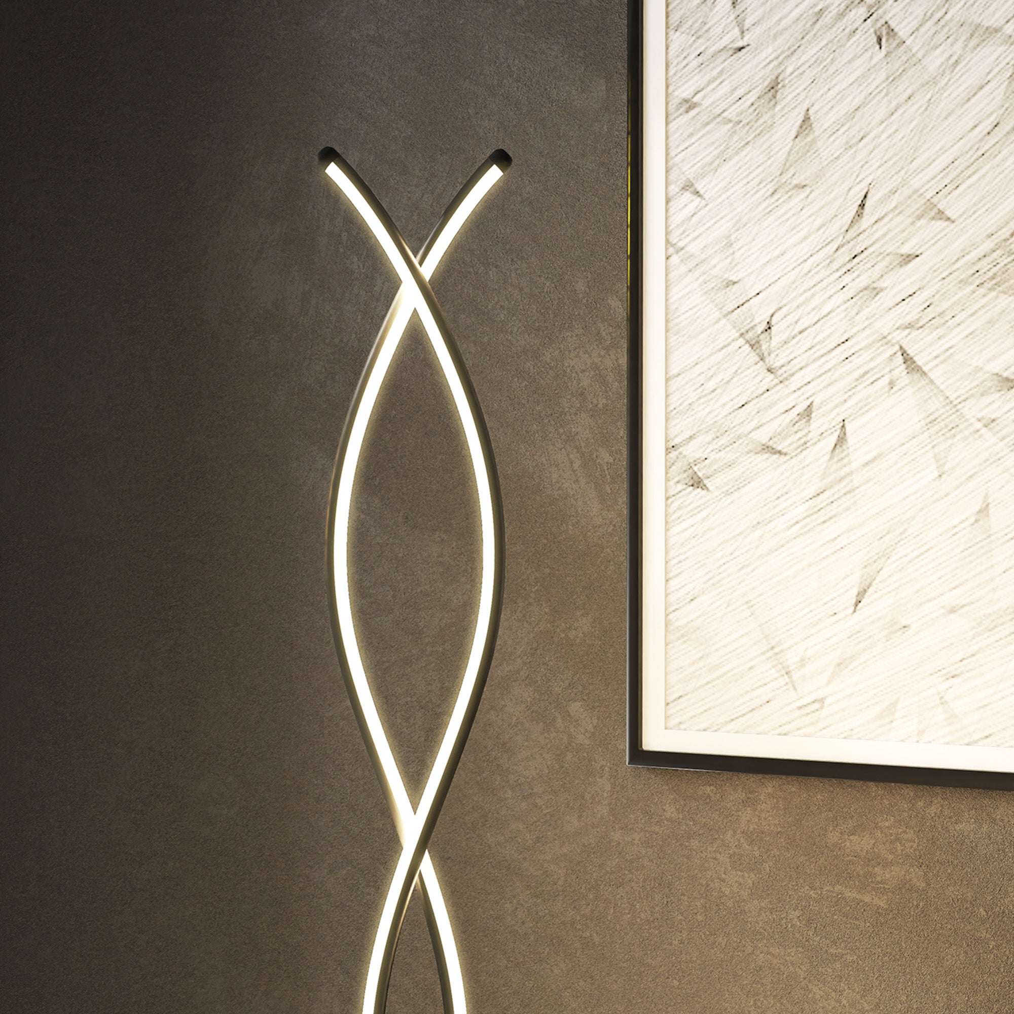 Lampadaire sur pied salon, lampe salon 3 niveaux de luminosité réglables, lampe sur pied moderne à double spirale avec interrupteur à pied, lampadaire salon, chambre à coucher, noir