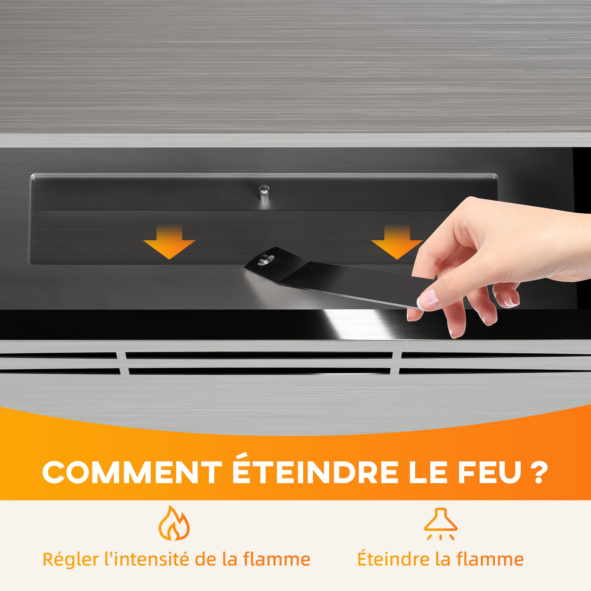 Cheminée bioéthanol encastrable, cheminée à l'éthanol avec volume de 0,9 litre, environ 3,3 h durée de combustion, poêle bioéthanol en acier inoxydable et verre trempé, 48 x 18 x 59 cm, argent