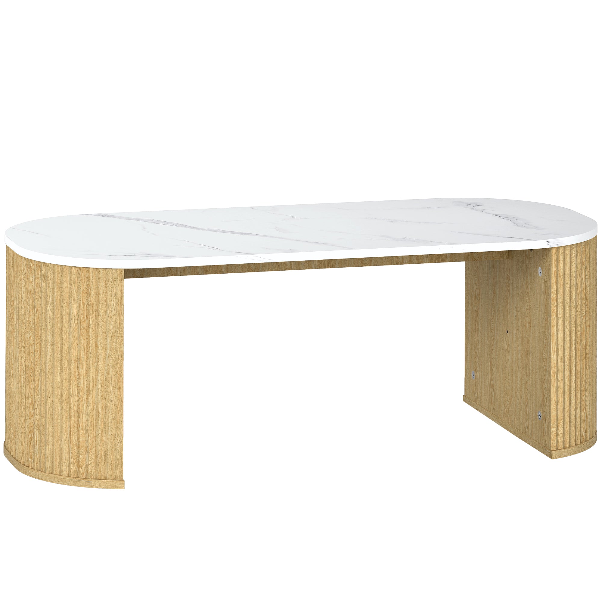 Table basse ovale, table d'appoint aspect effet marbre, avec coins arrondis et pieds épais, pour salon bureau chambre, 110 x 50 x 40 cm, blanc