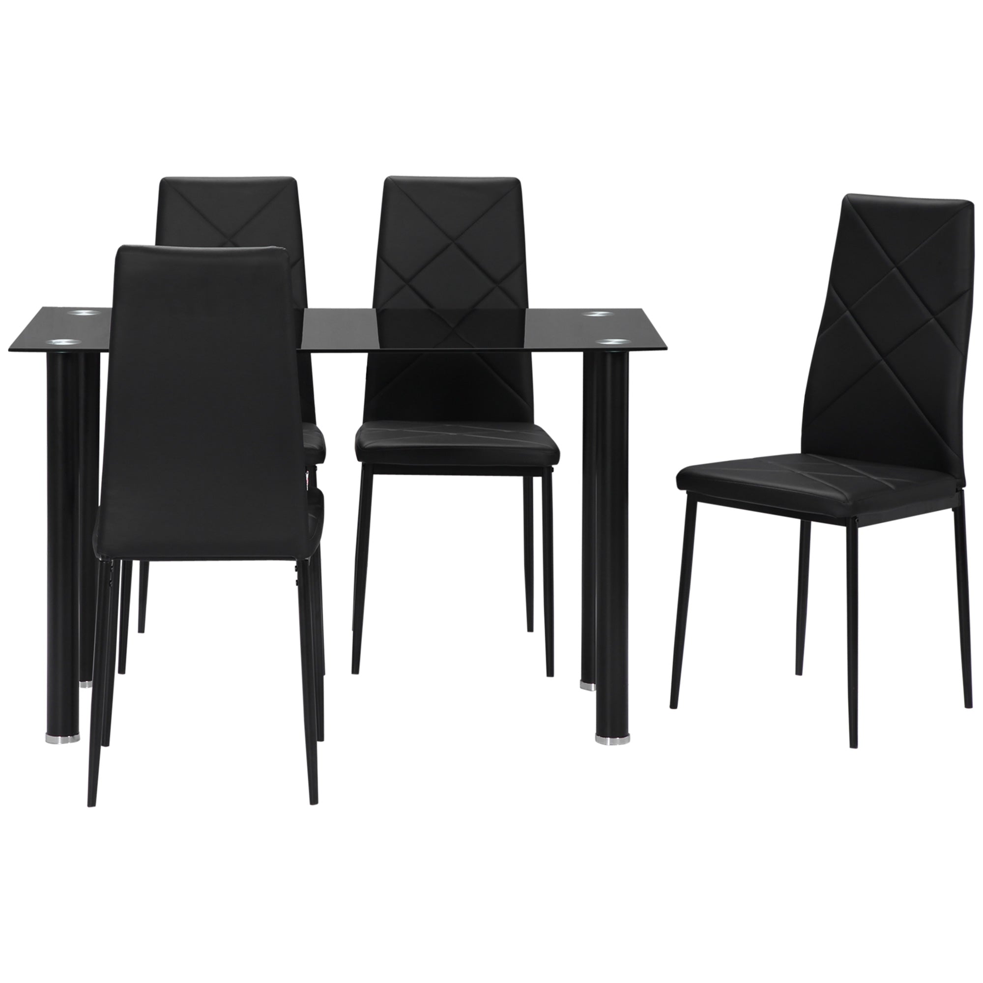 Ensemble de table à manger avec 4 chaises, ensemble de meubles 5 pièces de cuisine, plateau en verre trempé, pieds en acier, noir