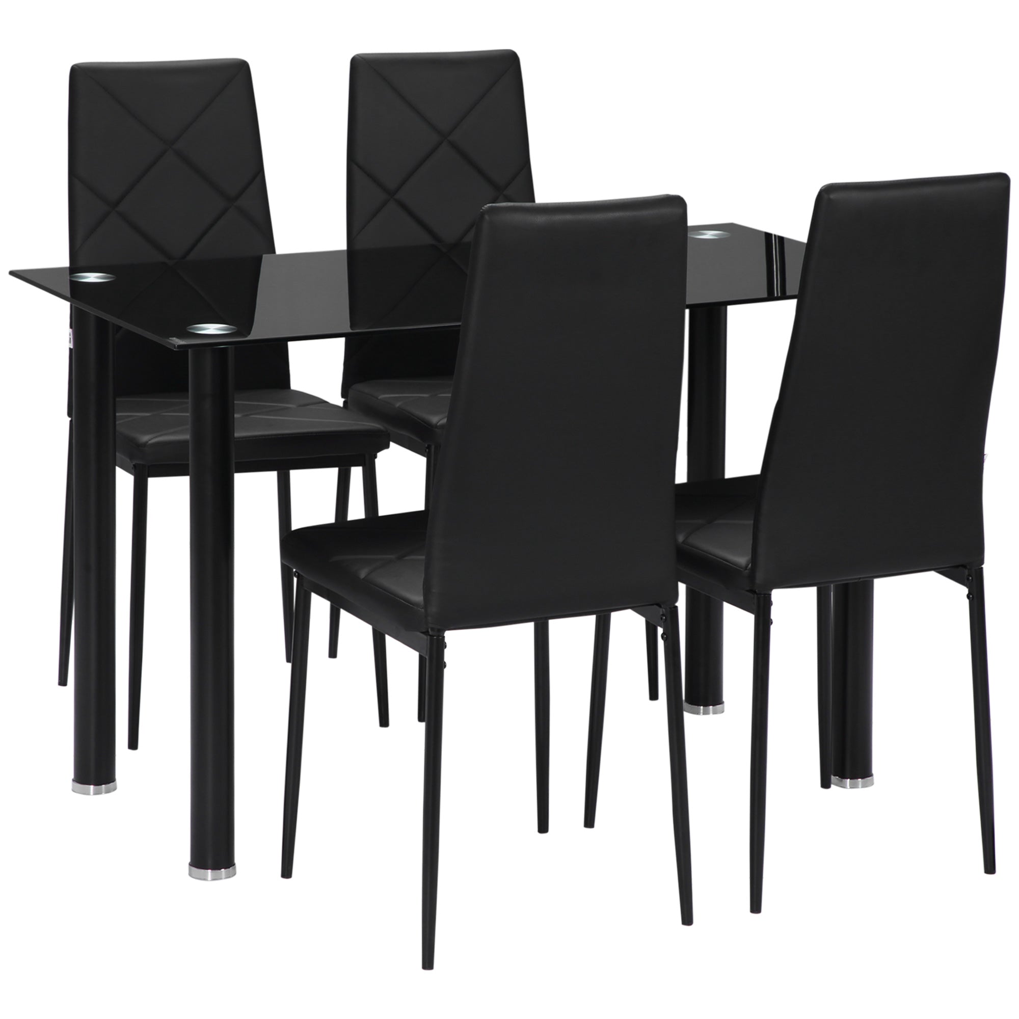 Ensemble de table à manger avec 4 chaises, ensemble de meubles 5 pièces de cuisine, plateau en verre trempé, pieds en acier, noir