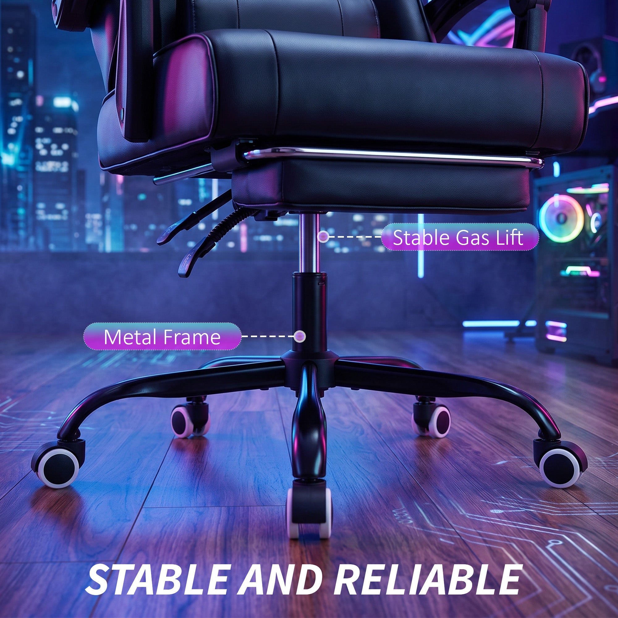 Chaise gaming ergonomique, fauteuil gamer avec support lombaire massant, dossier inclinable, hauteur réglable, repose-pieds, appui-tête, 63 x 66 x 126-134 cm, noir
