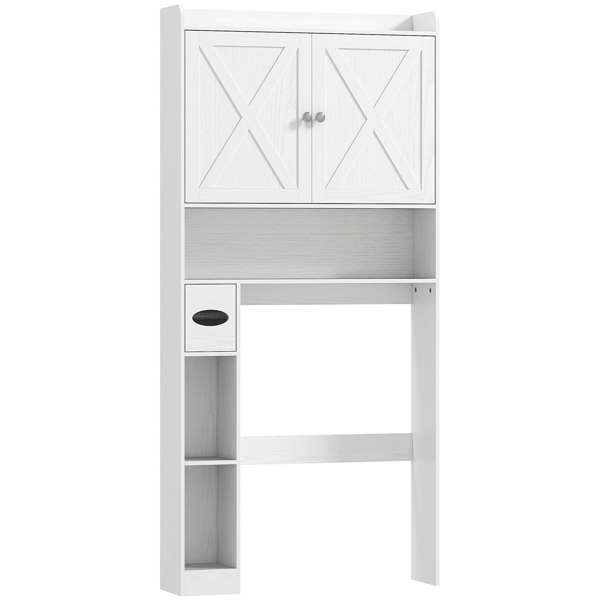 Meuble WC dessus de toilette meuble toilettes WC rangement meuble salle de bain avec placard à porte de grange, étagère réglable, compartiments ouverts et porte-papier, 81,5x19,6x172cm, blanc